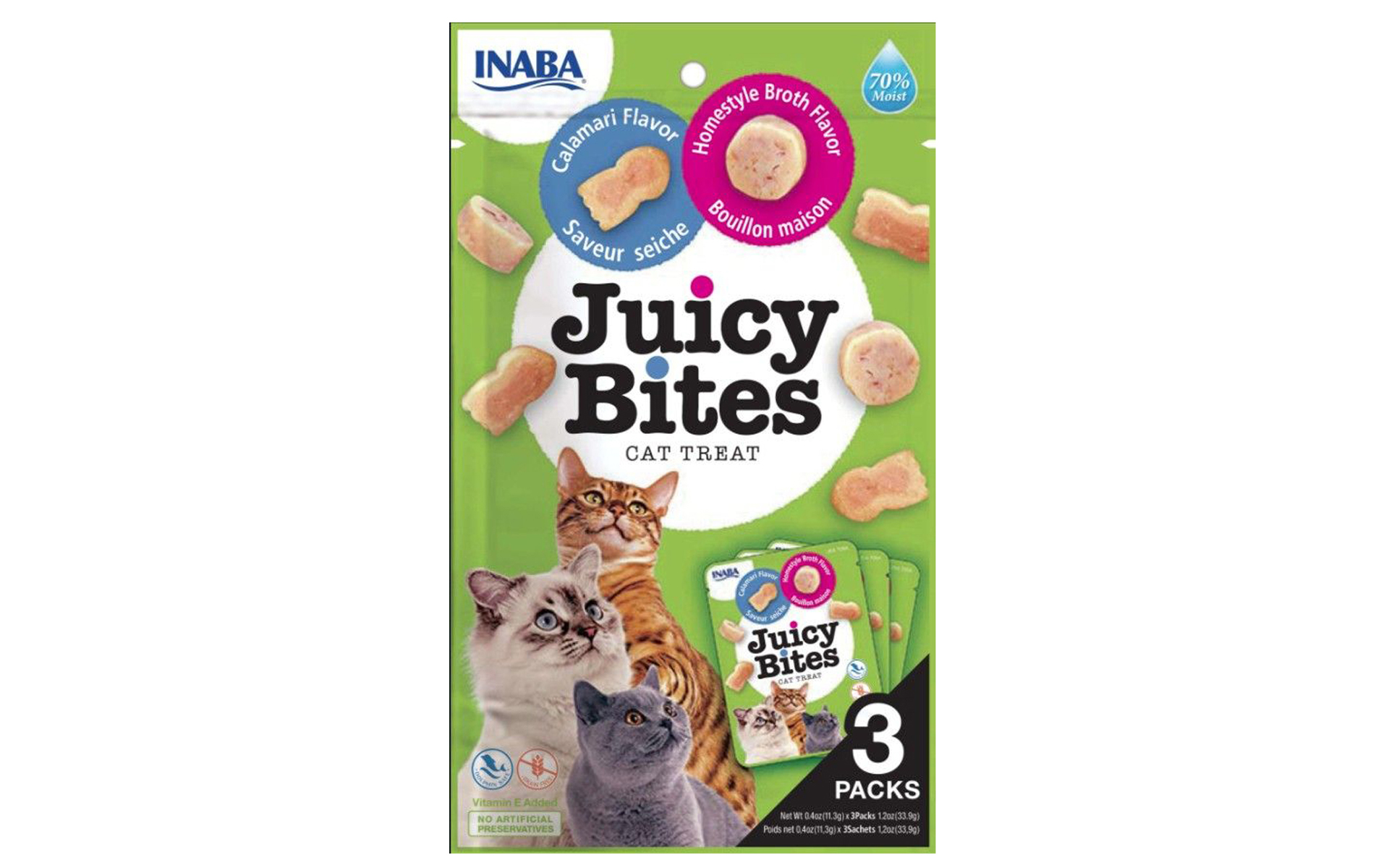 Juicy Bites Cat Treat Homestyle Broth & Calamari Flavor -3PK