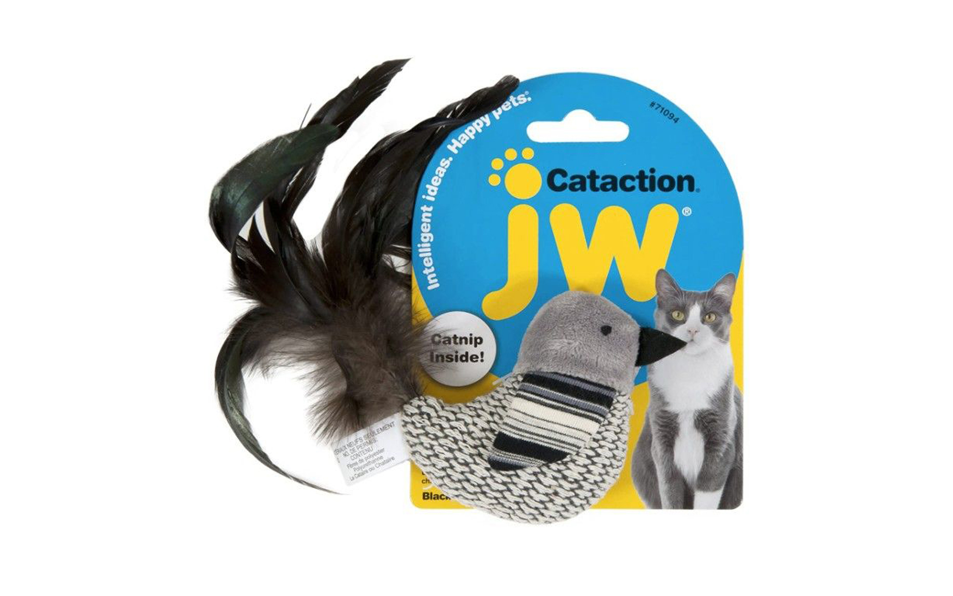 Cataction Catnip Black&White Bird Cat Toy With Feather Tail