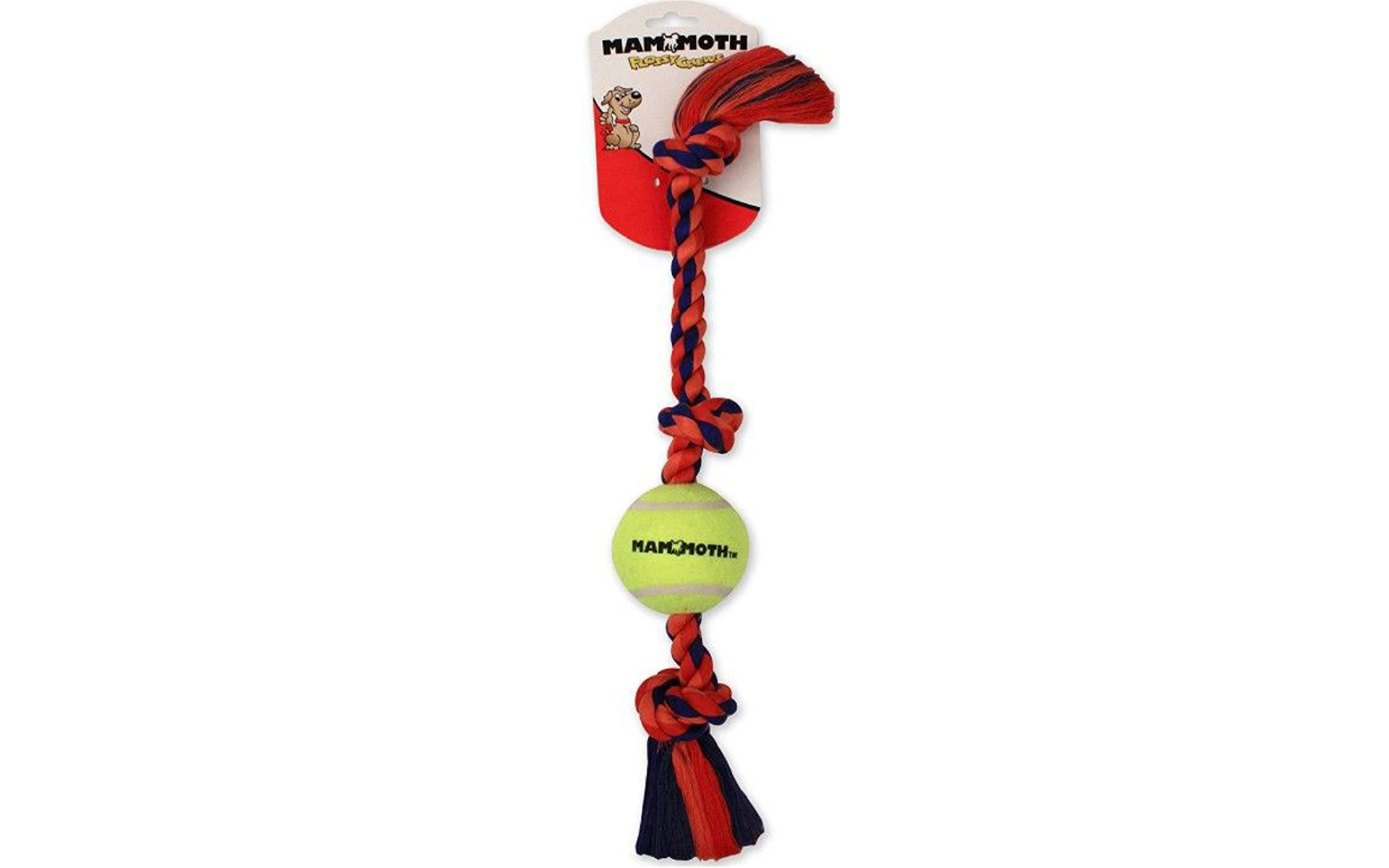 Flossy Chews Color 3 Knot Tug with Tennis Ball - Mini 11"L