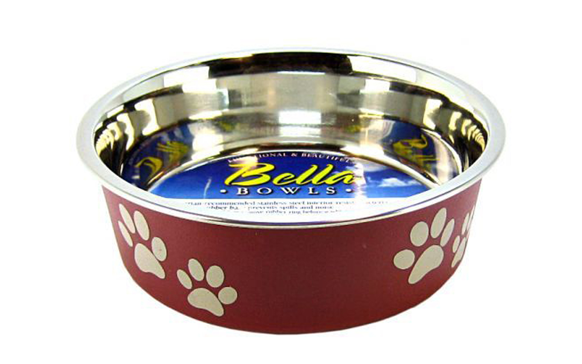 Stainless Steel & Merlot Dish with Rubber Base, M