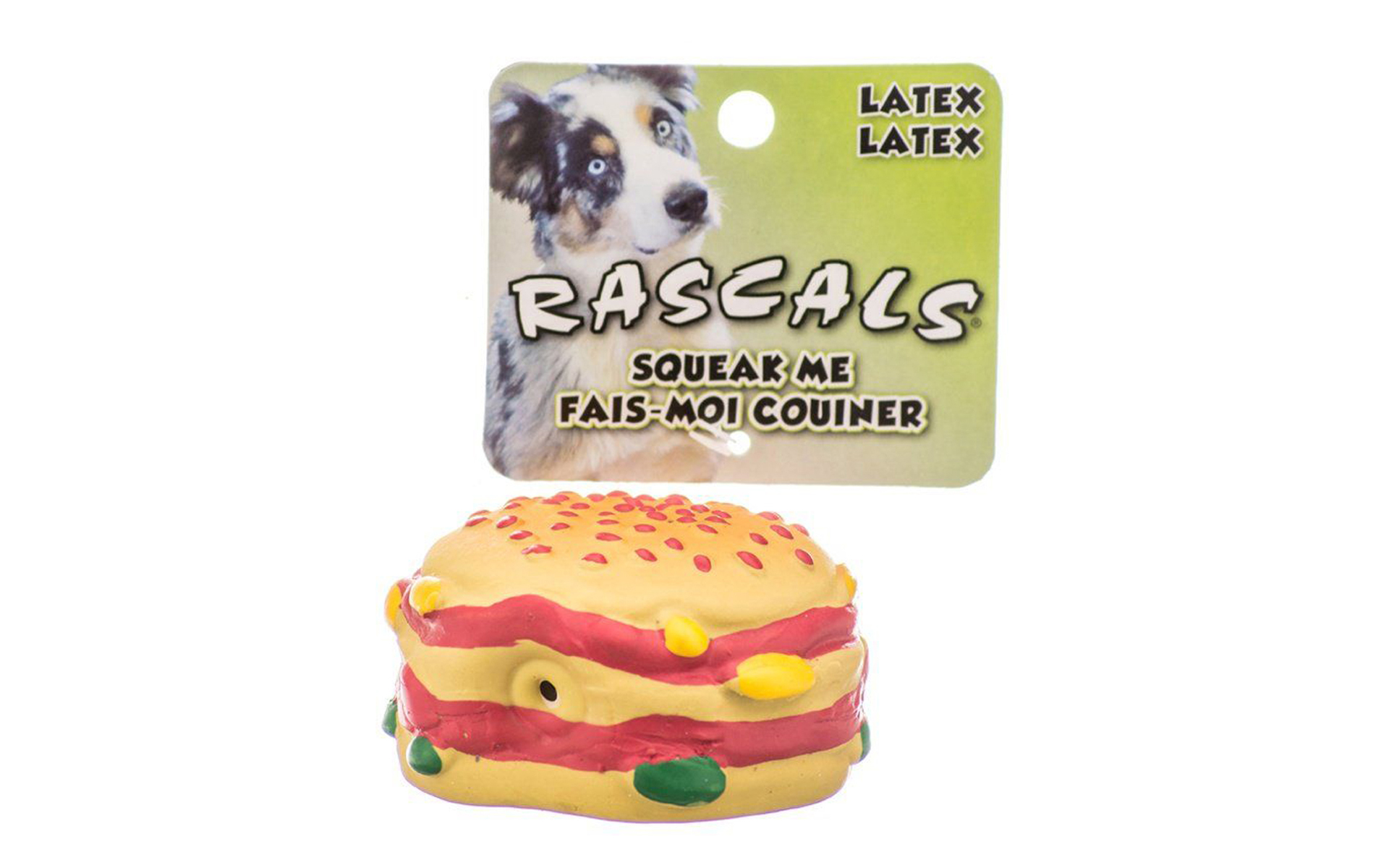 Rascals Latex Hamburger Dog Toy, 2.5" Diameter