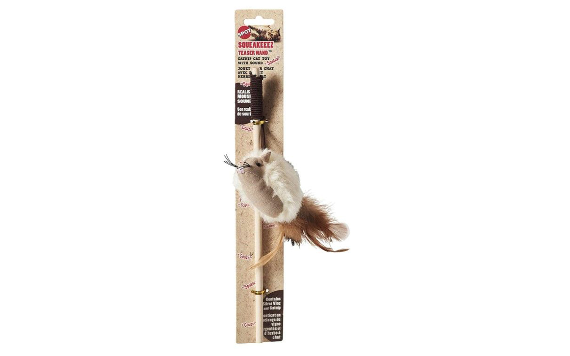 Spot Squeakeeez Mouse Teaser Wand Cat Toy Assorted Colors
