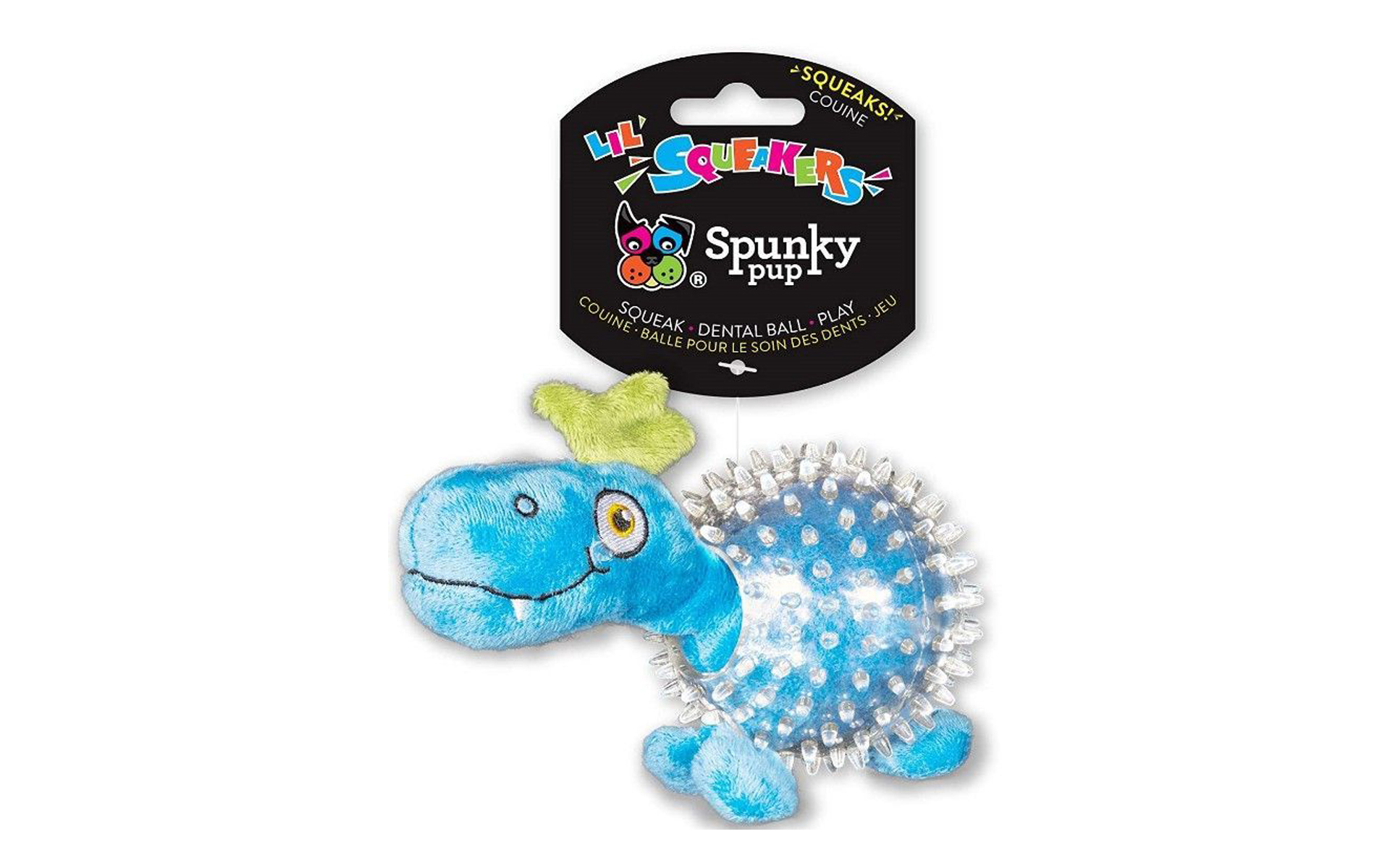Lil Squeakers Dino In Clear Spiky Ball Dog Toy Assort Colors