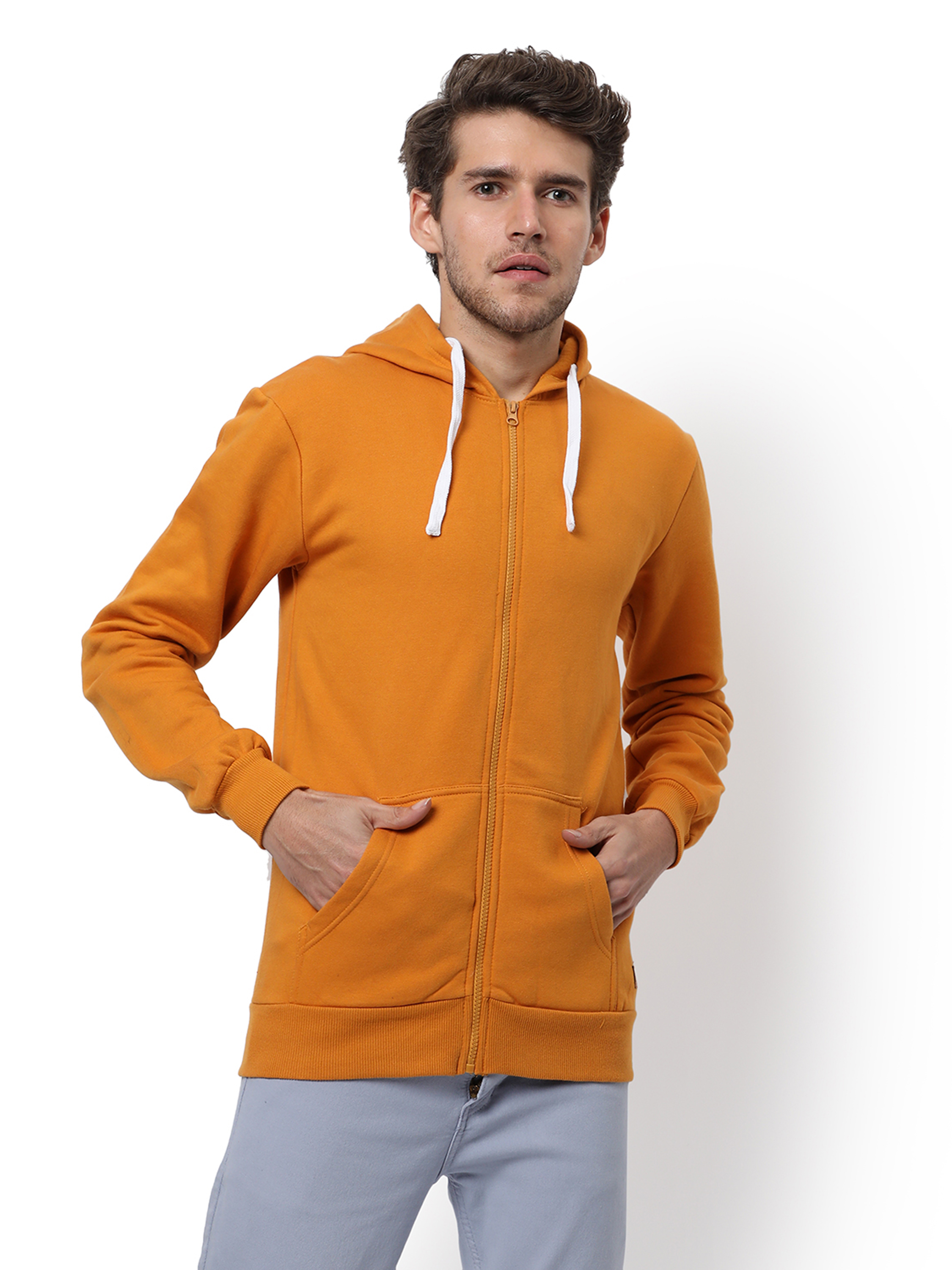 Men Stylish Solid Casual Hooded Sweatshirt