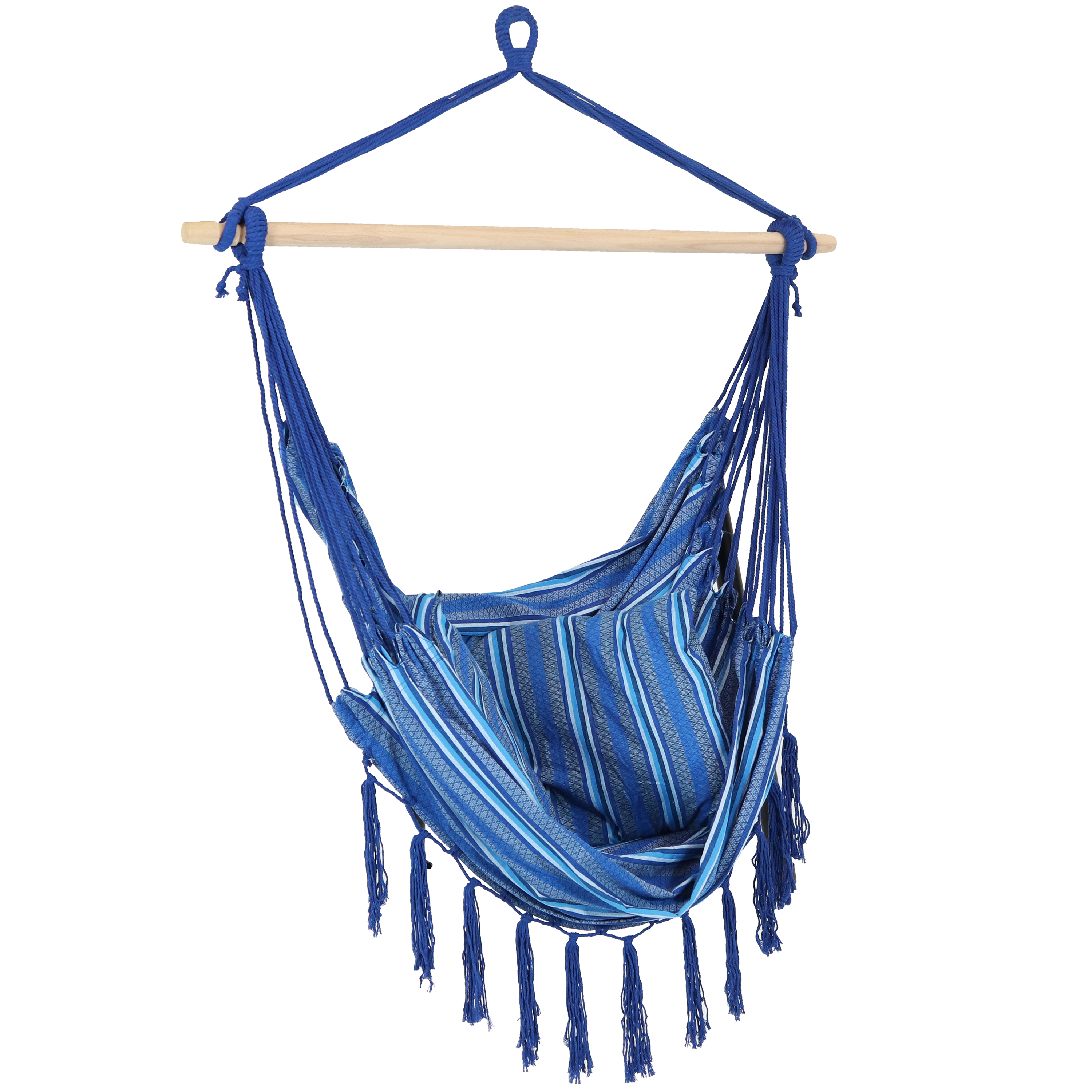 Polyester Hammock Chair with Cushions - Blue Stripes