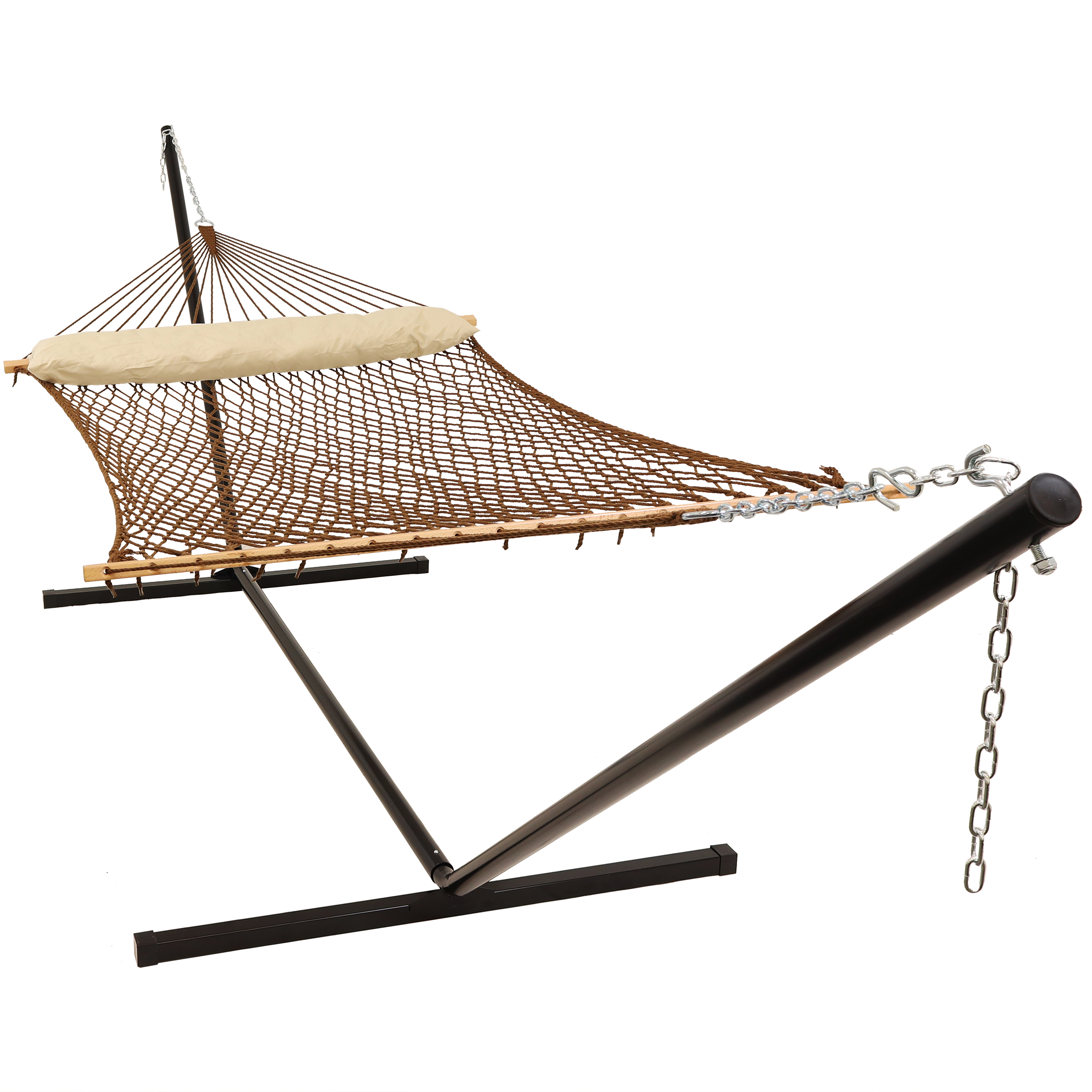 2-Person Polyester Rope Hammock with Steel Stand - Brown