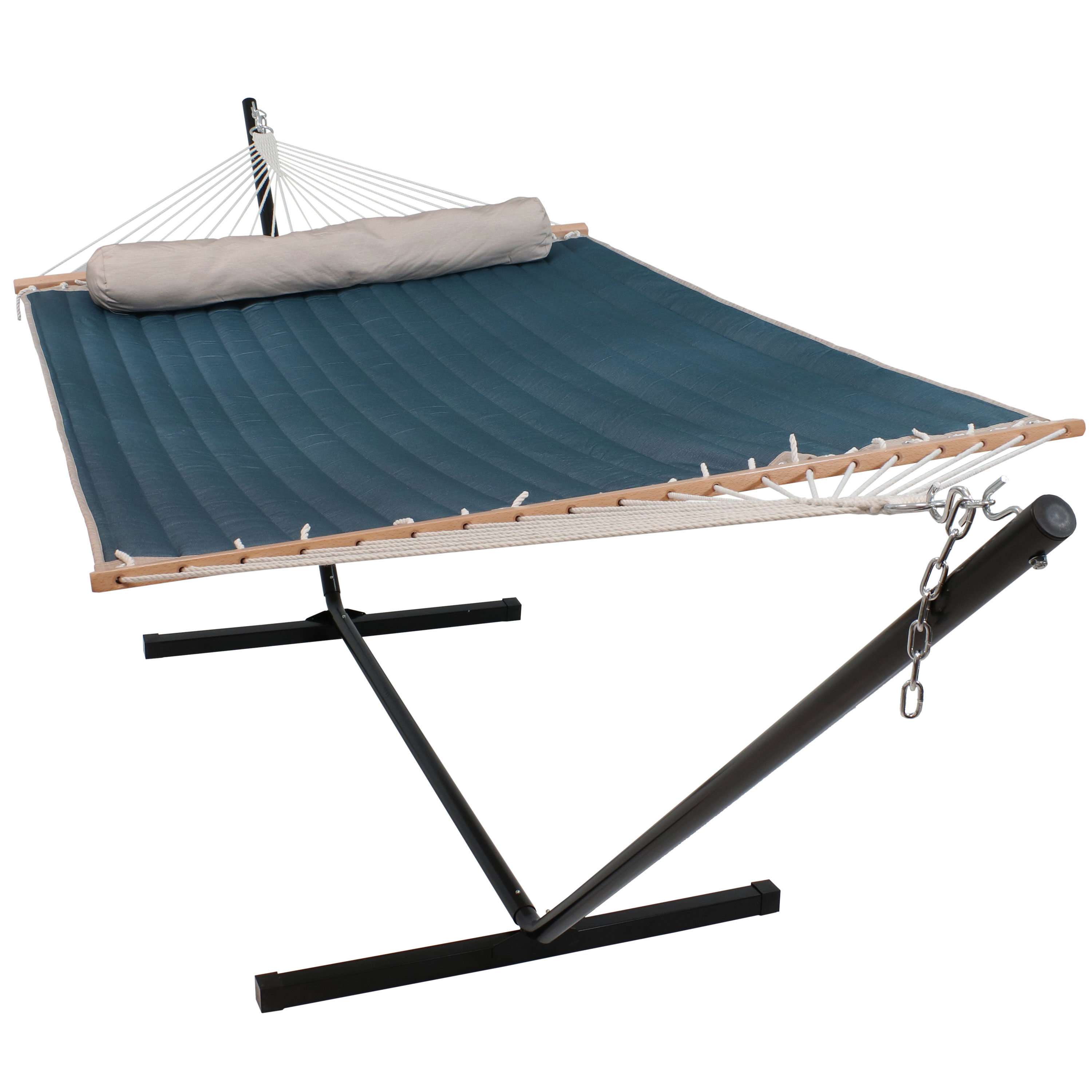 2-Person Quilted Hammock with Steel Stand - Tidal Wave