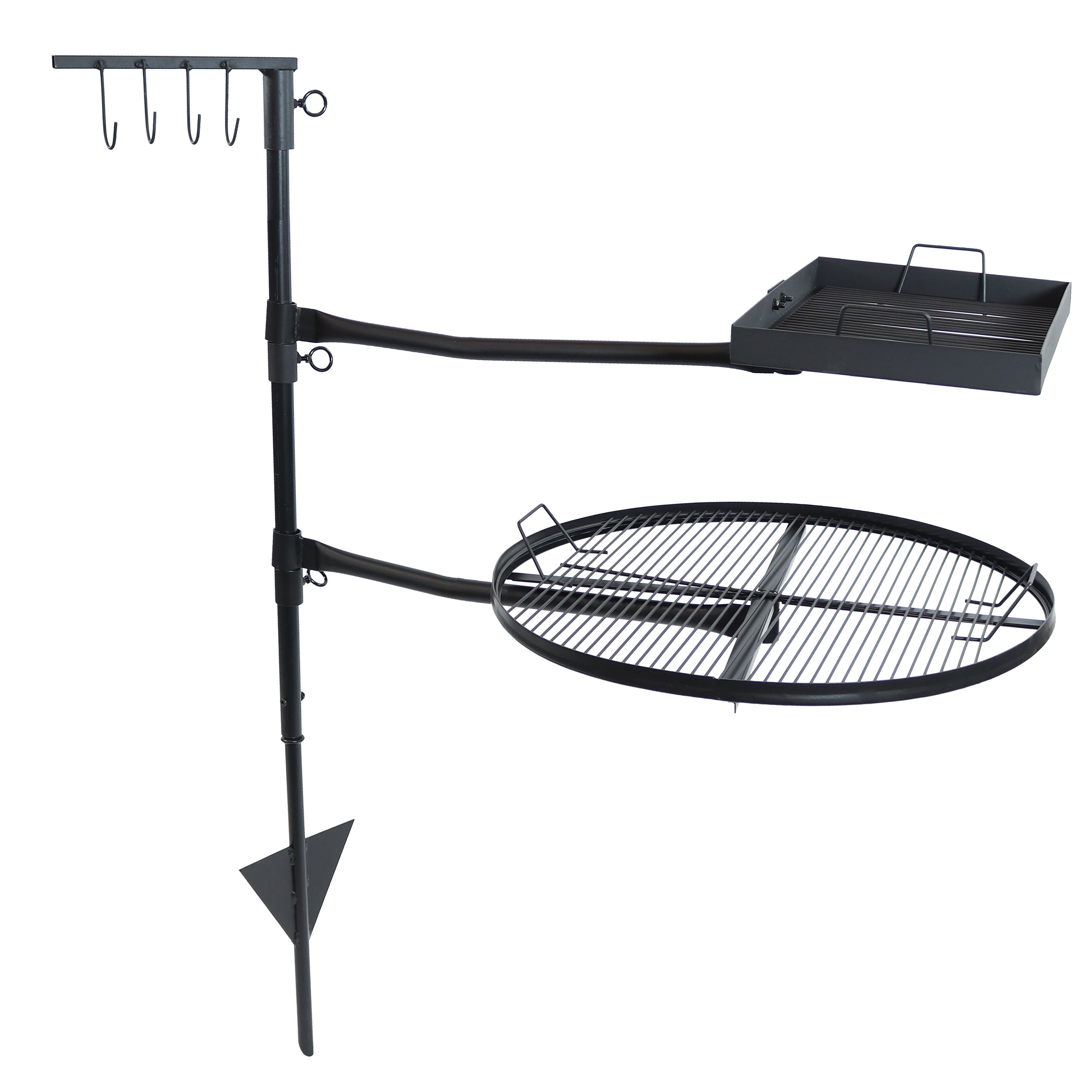 Steel Fire Pit Cooking Grill Swivel Set with Ground Stake