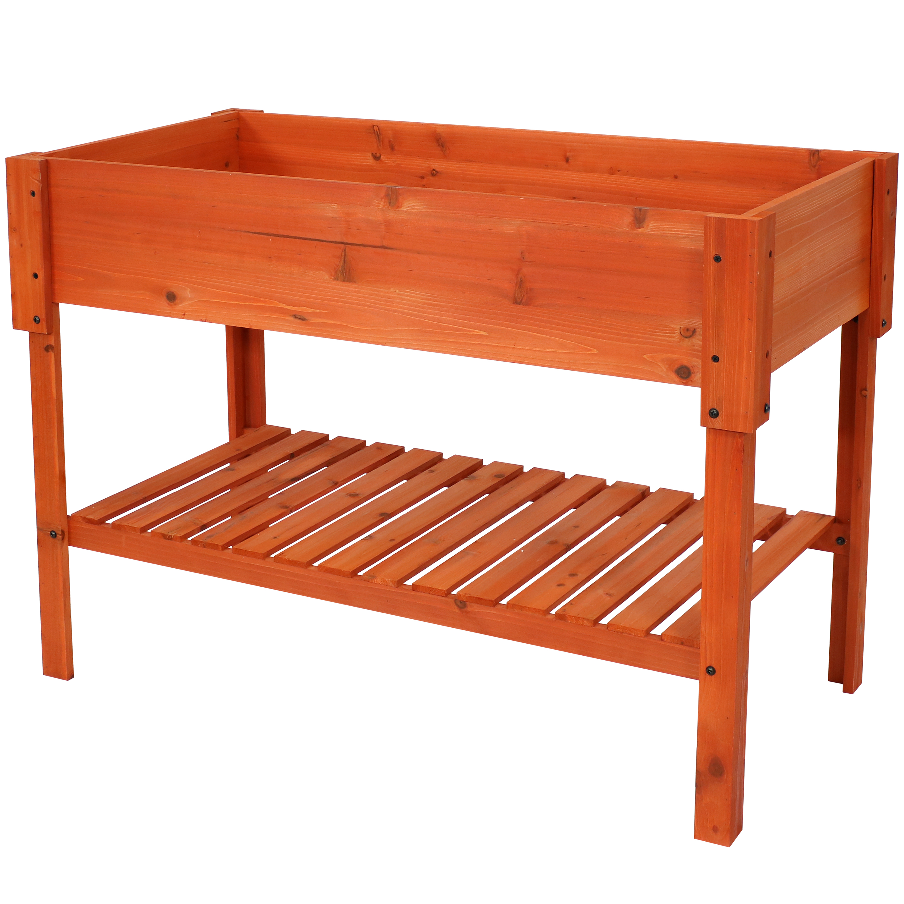 42 in Stained Wood Raised Garden Bed Planter Box with Shelf