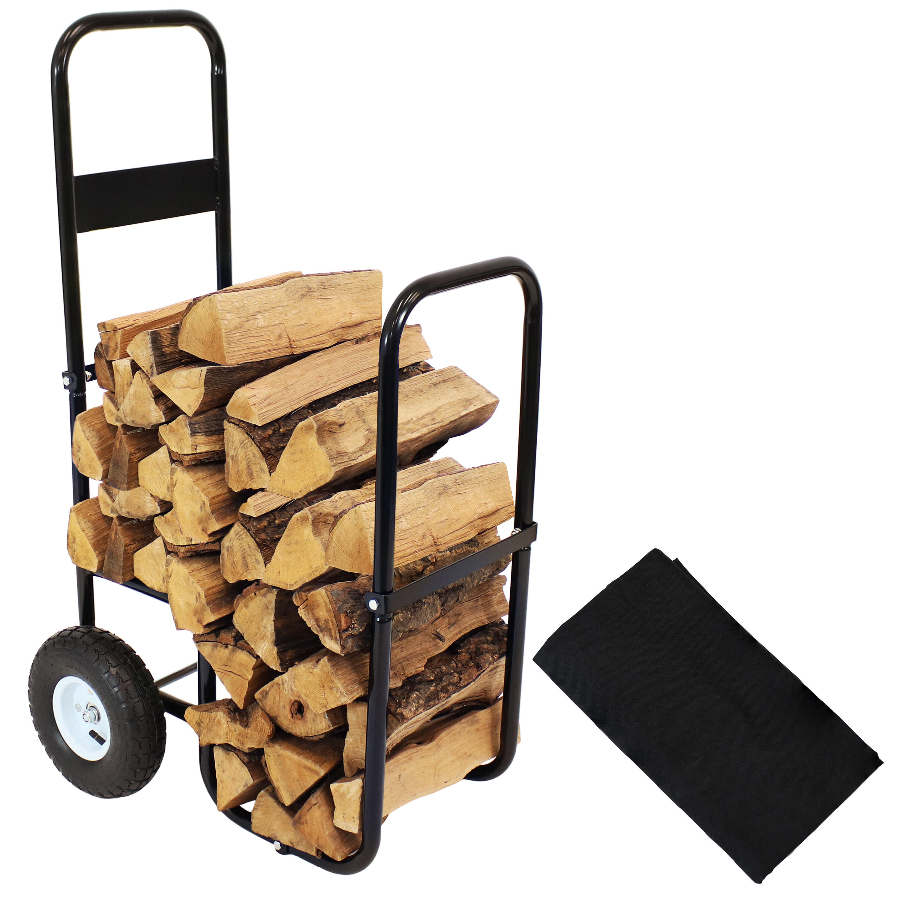 Log Cart Carrier and Storage Rack with Wheels and Cover