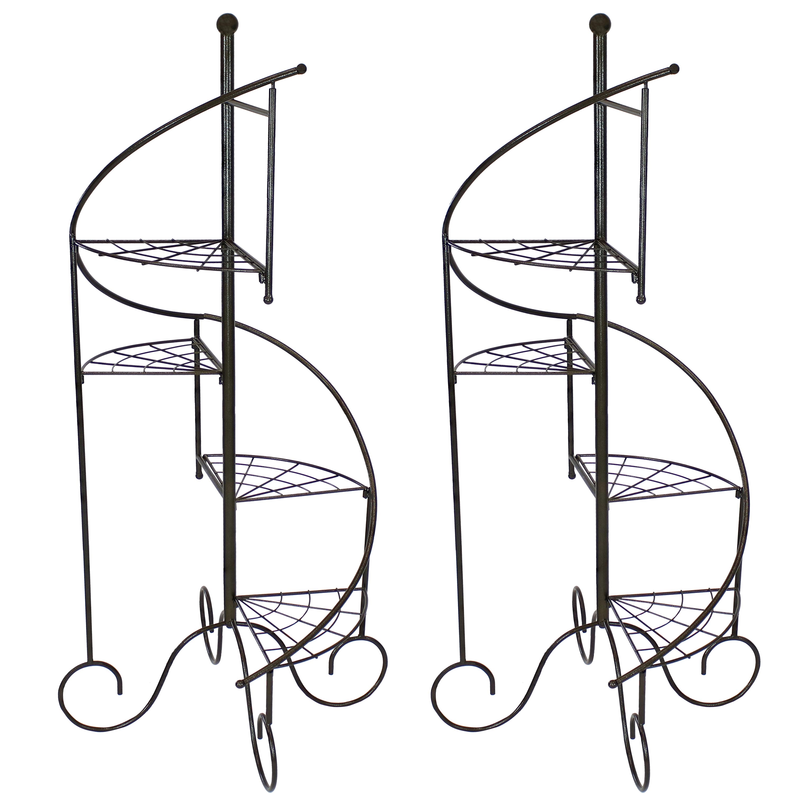 Black Iron 4-Tier Spiral Staircase Plant Stand - Set of 2