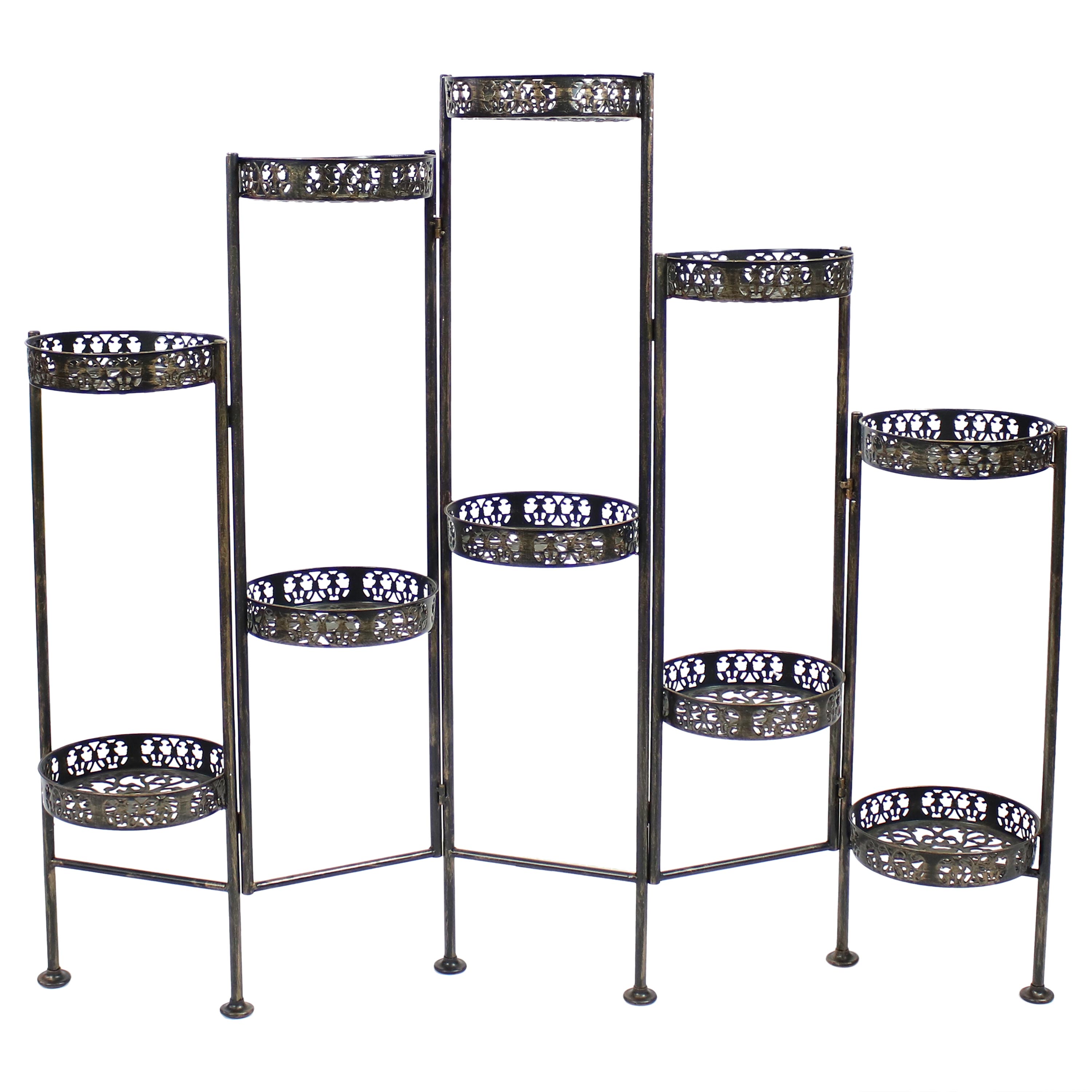 Bronze Steel 10-Tier Staggered Folding Plant Stand - 46.5 in