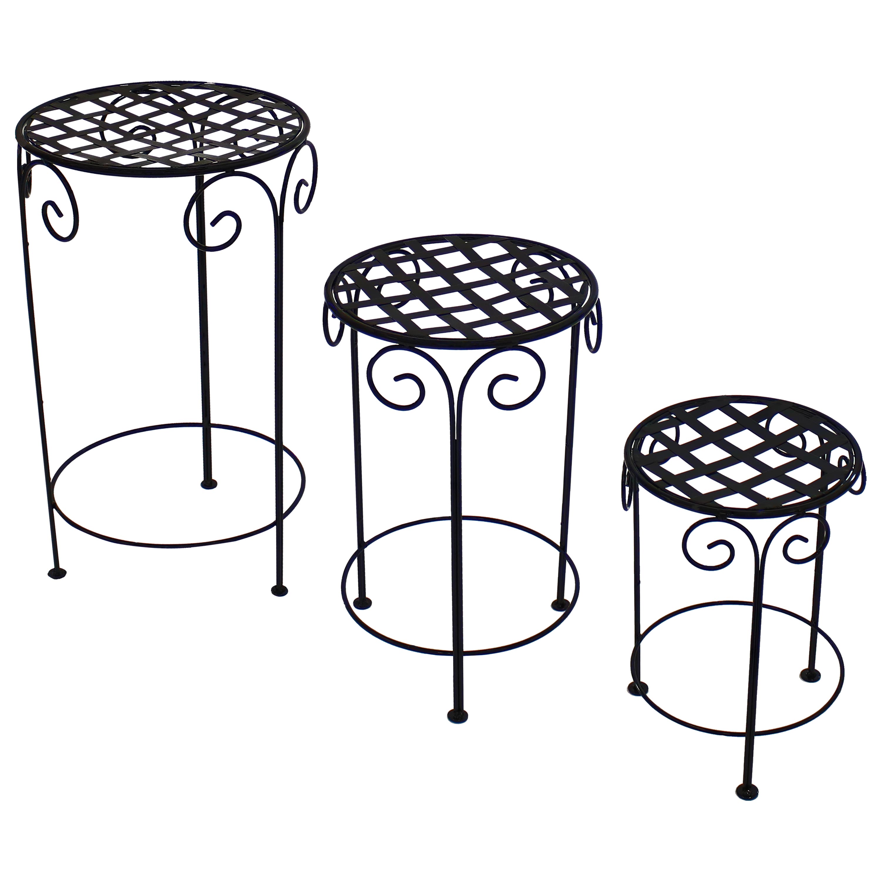Black 14 in, 19 in, 24 in Plant Stand with Scroll Design