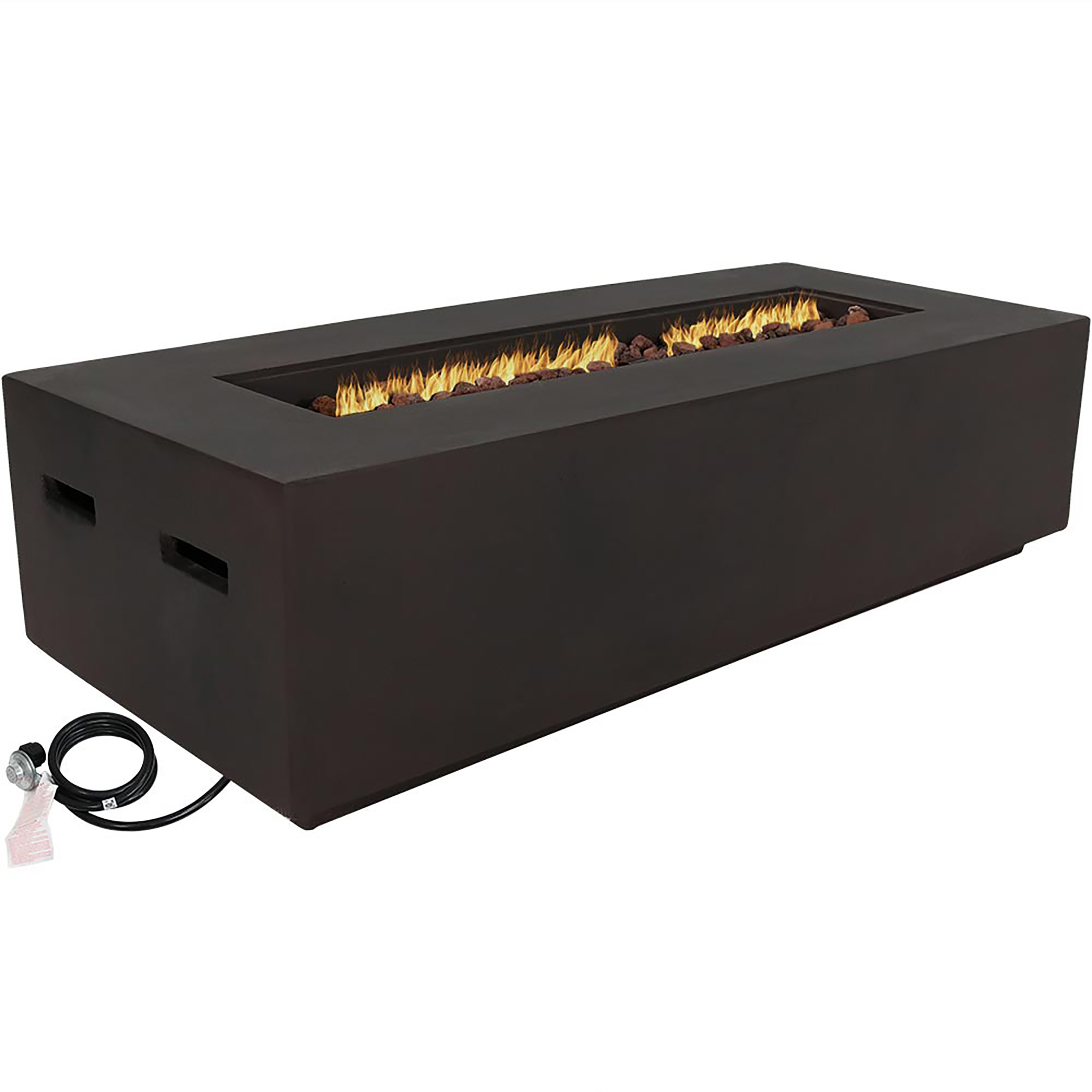 56 in Concrete Propane Gas Fire Pit Coffee Table with Rocks