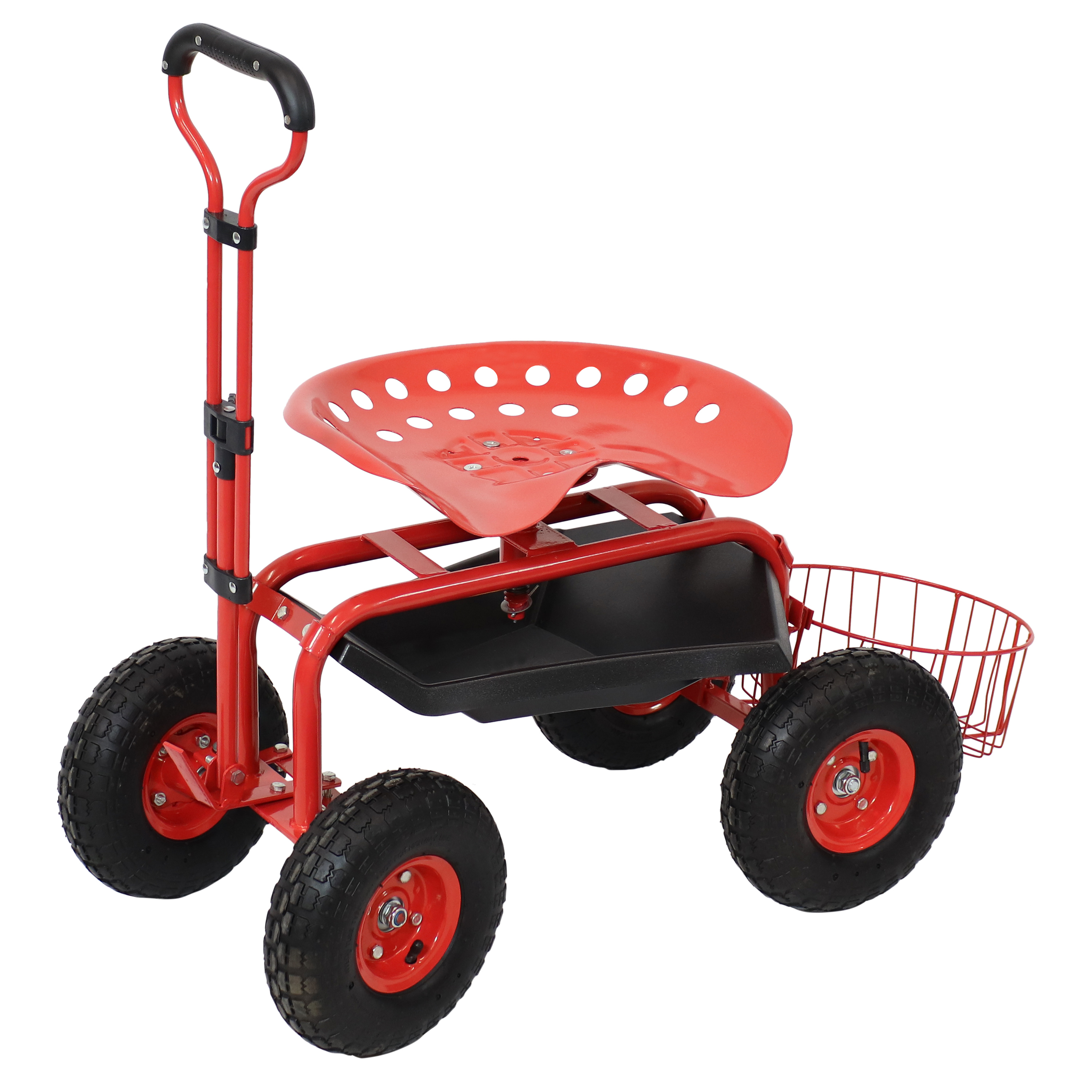 Steel Rolling Garden Cart with Swivel Steering/Planter - Red
