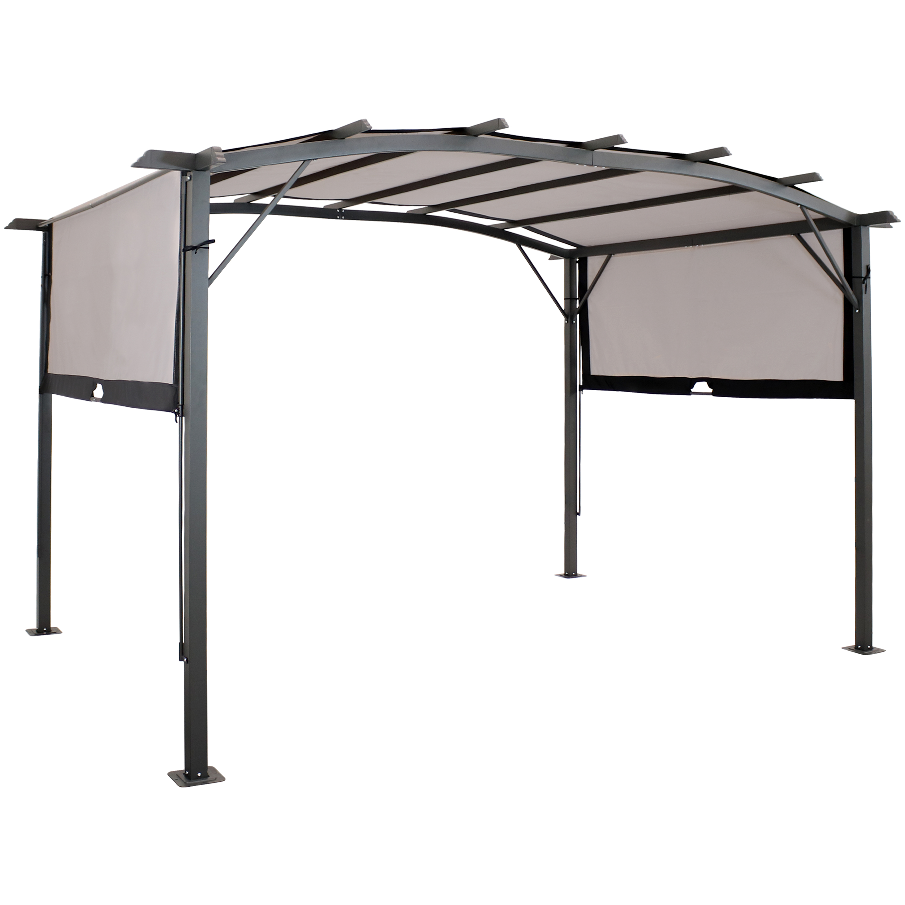 9 x 12 Metal Arched Pergola with Retractable Canopy - Gray