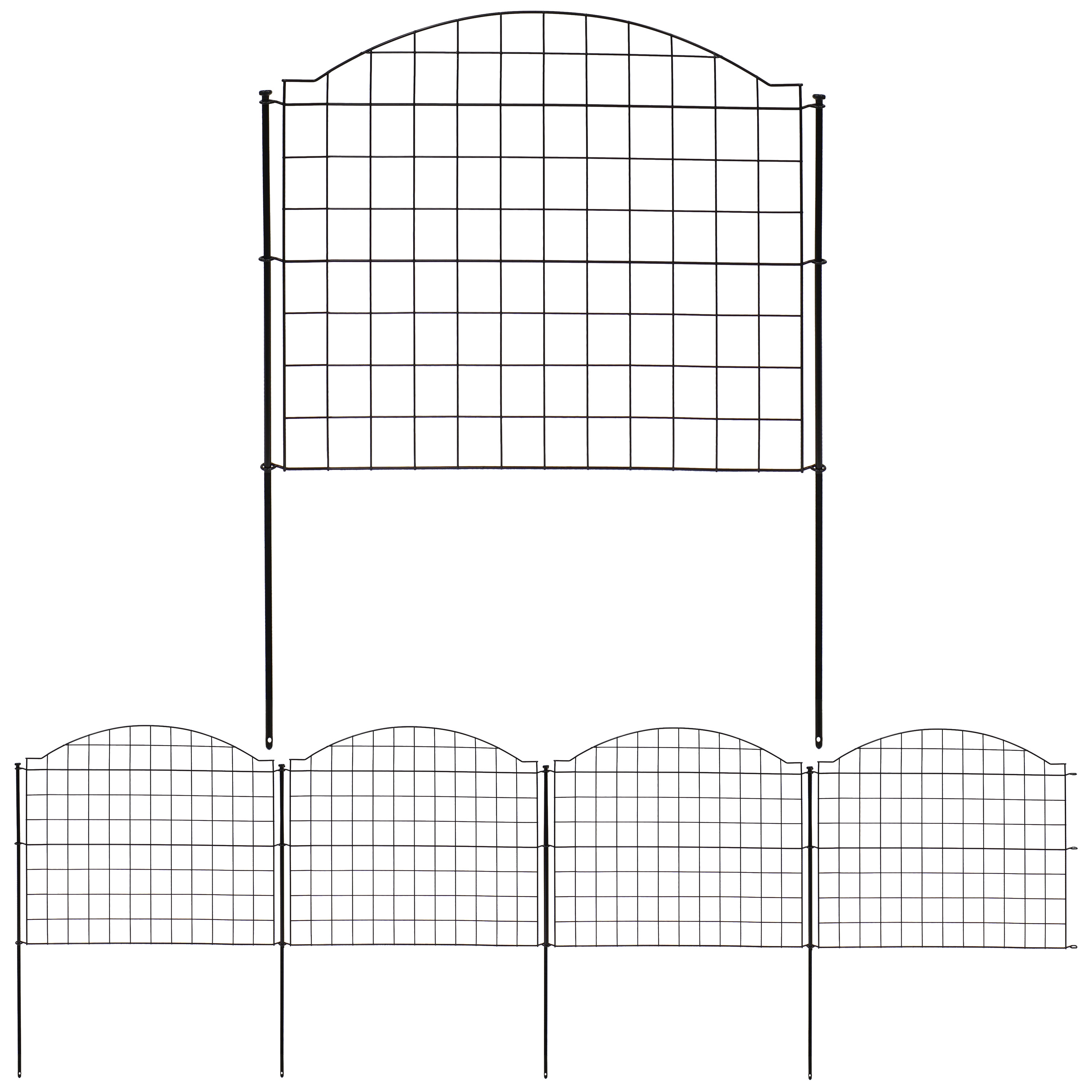 5-Piece Arched Grid Garden Border Fence - 12.5 ft - Black