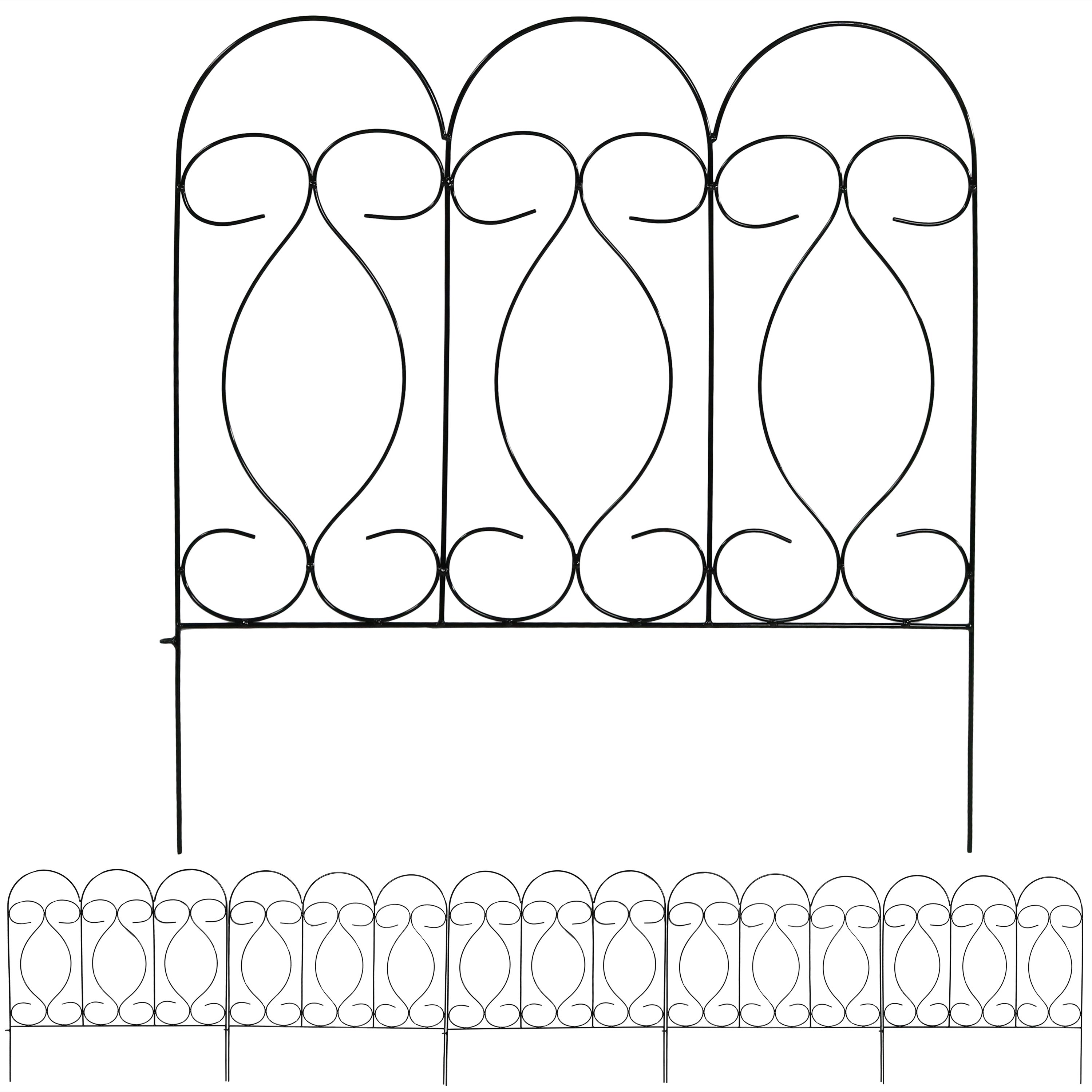 5-Piece Traditional Garden Border Fencing - 10 ft - Black