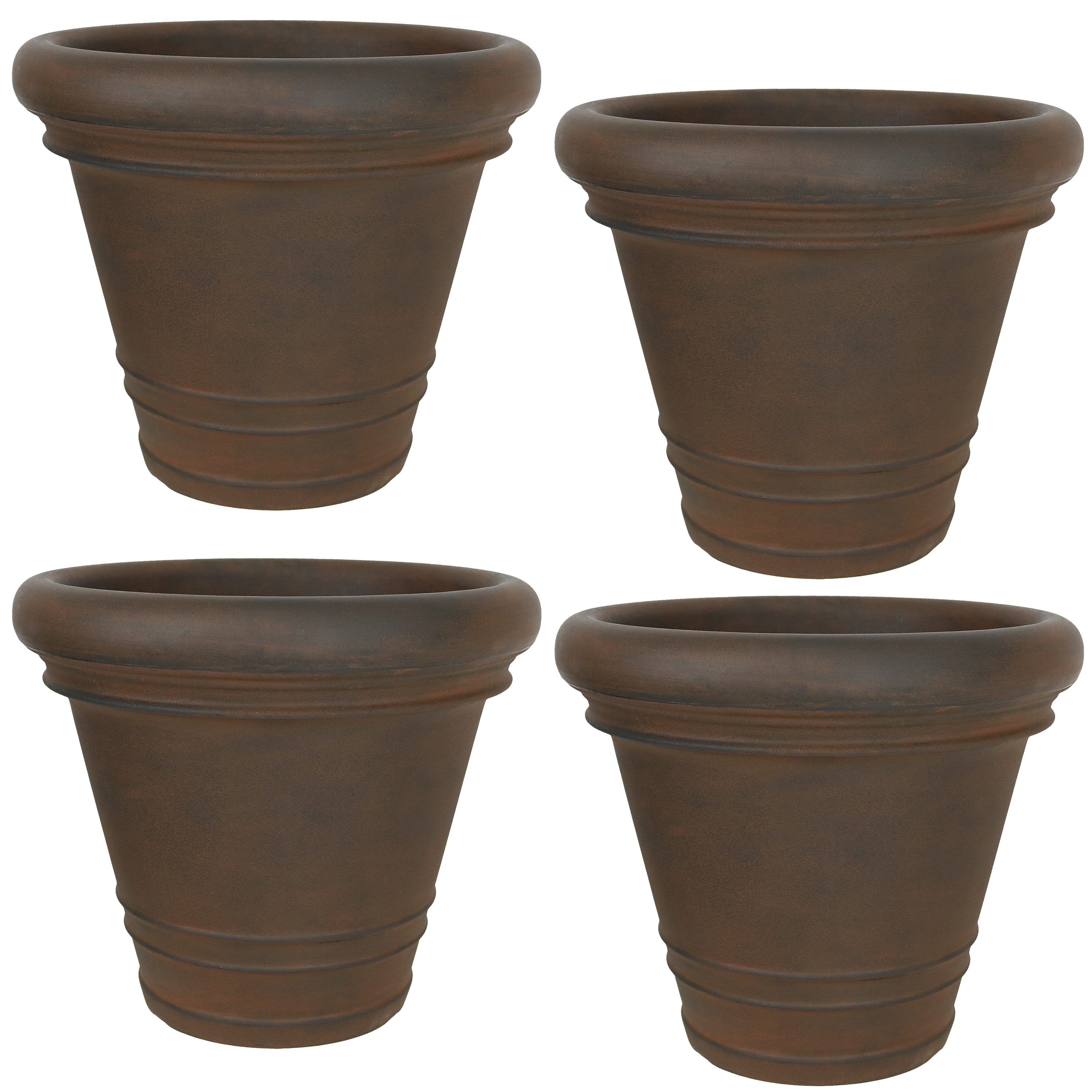 16 in Walter Dual-Wall Polyresin Planter - Rust - Set of 4