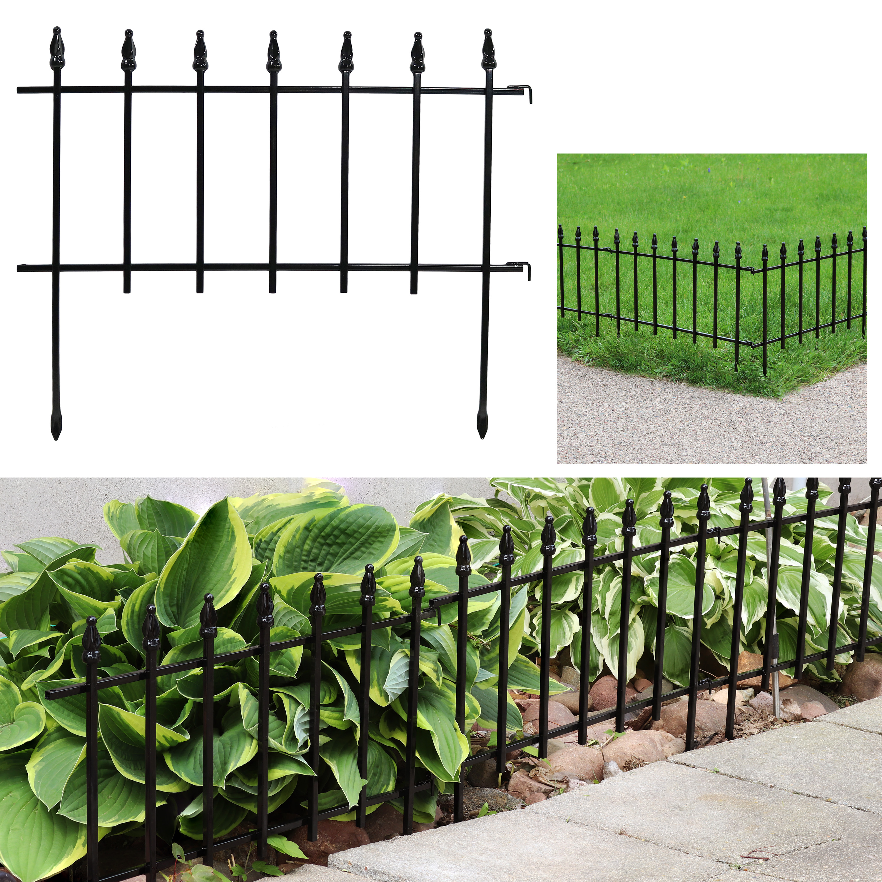 5-Piece Roman Walkway Panels Border Fencing - 9 ft - Black