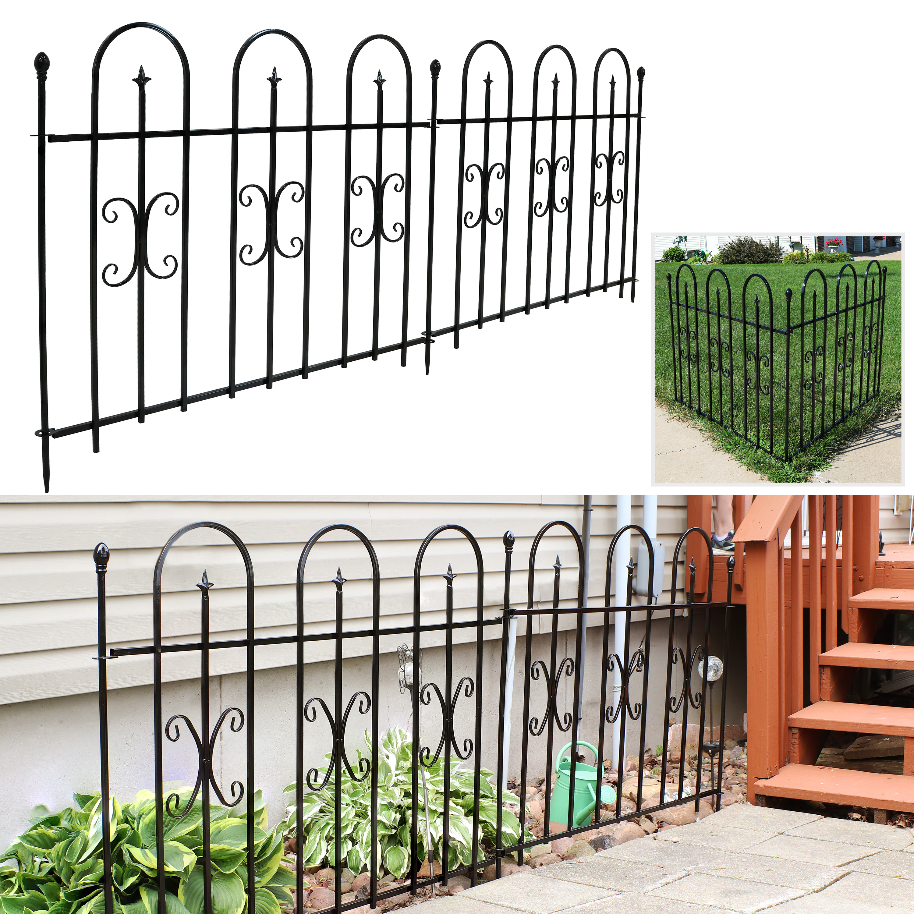 2-Piece Decorative Finial Garden Landscape Fence - 8 ft