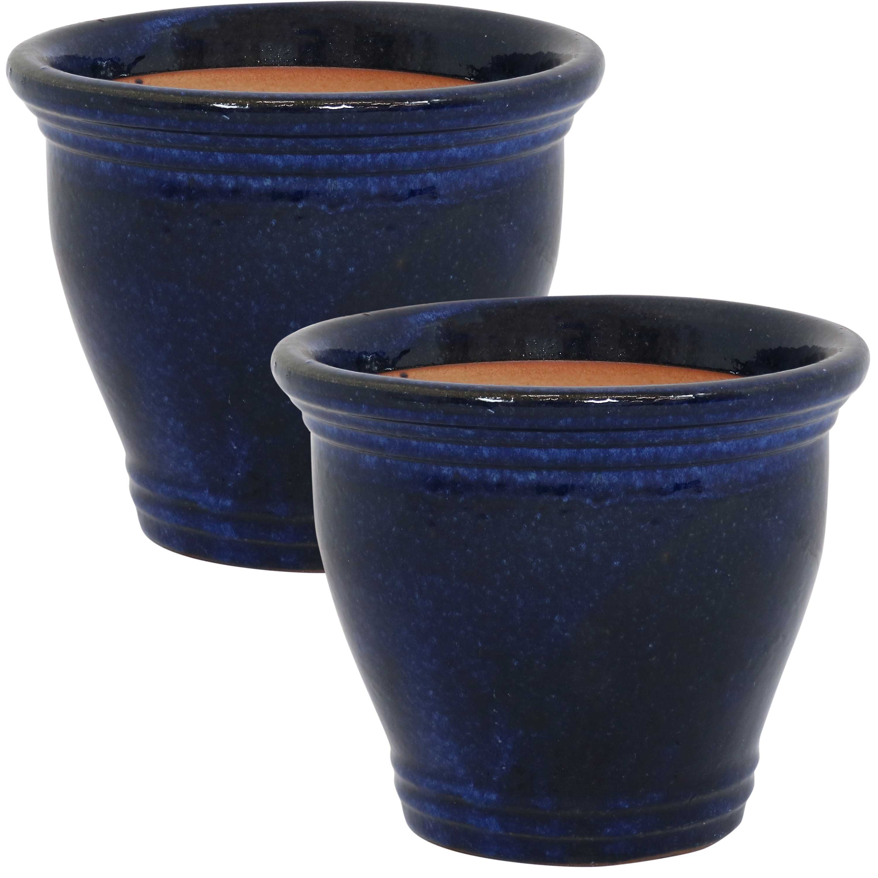 2 Studio Glazed Ceramic Planters - 11" - Imperial Blue