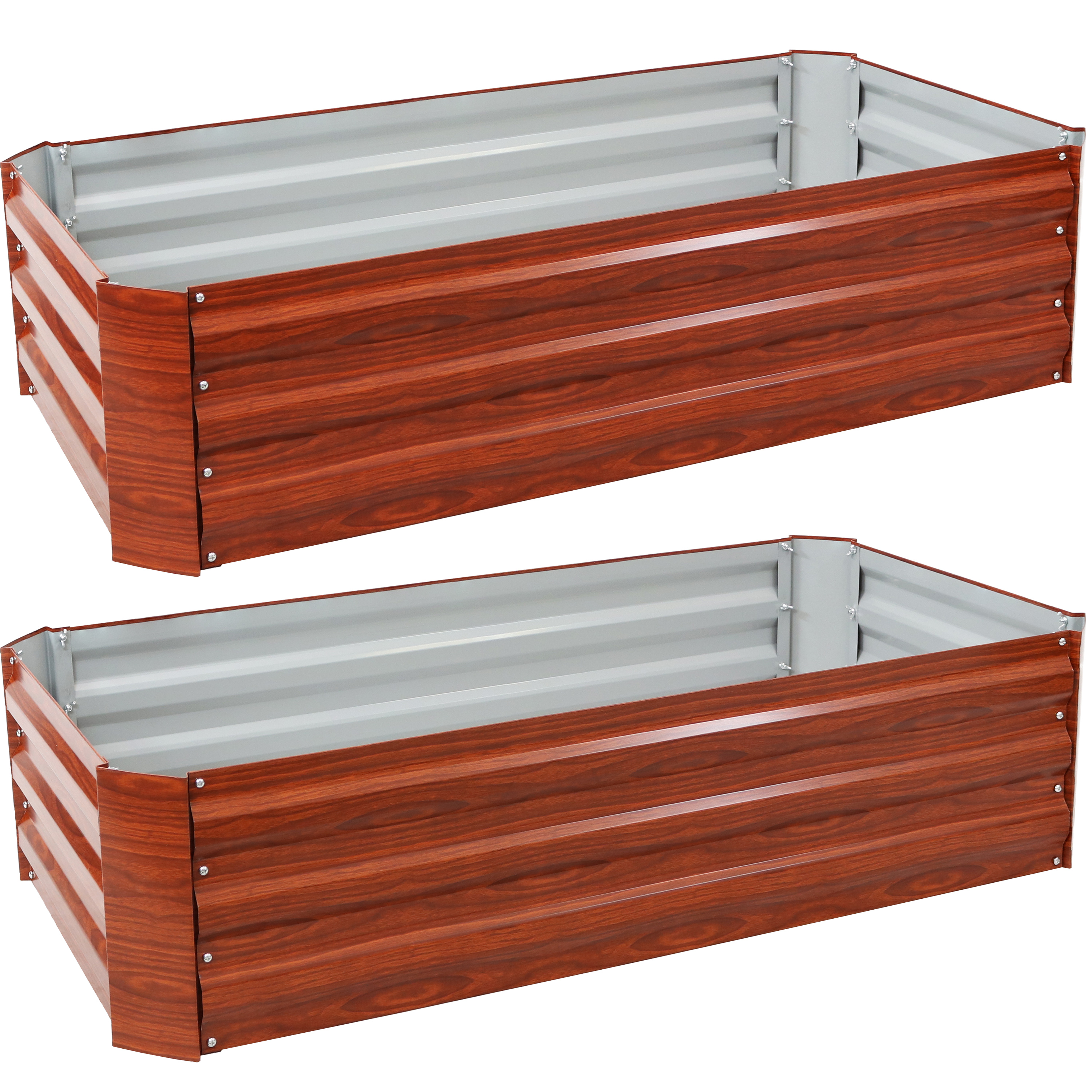 48 in Steel Rectangle Raised Bed - Woodgrain - 2pk