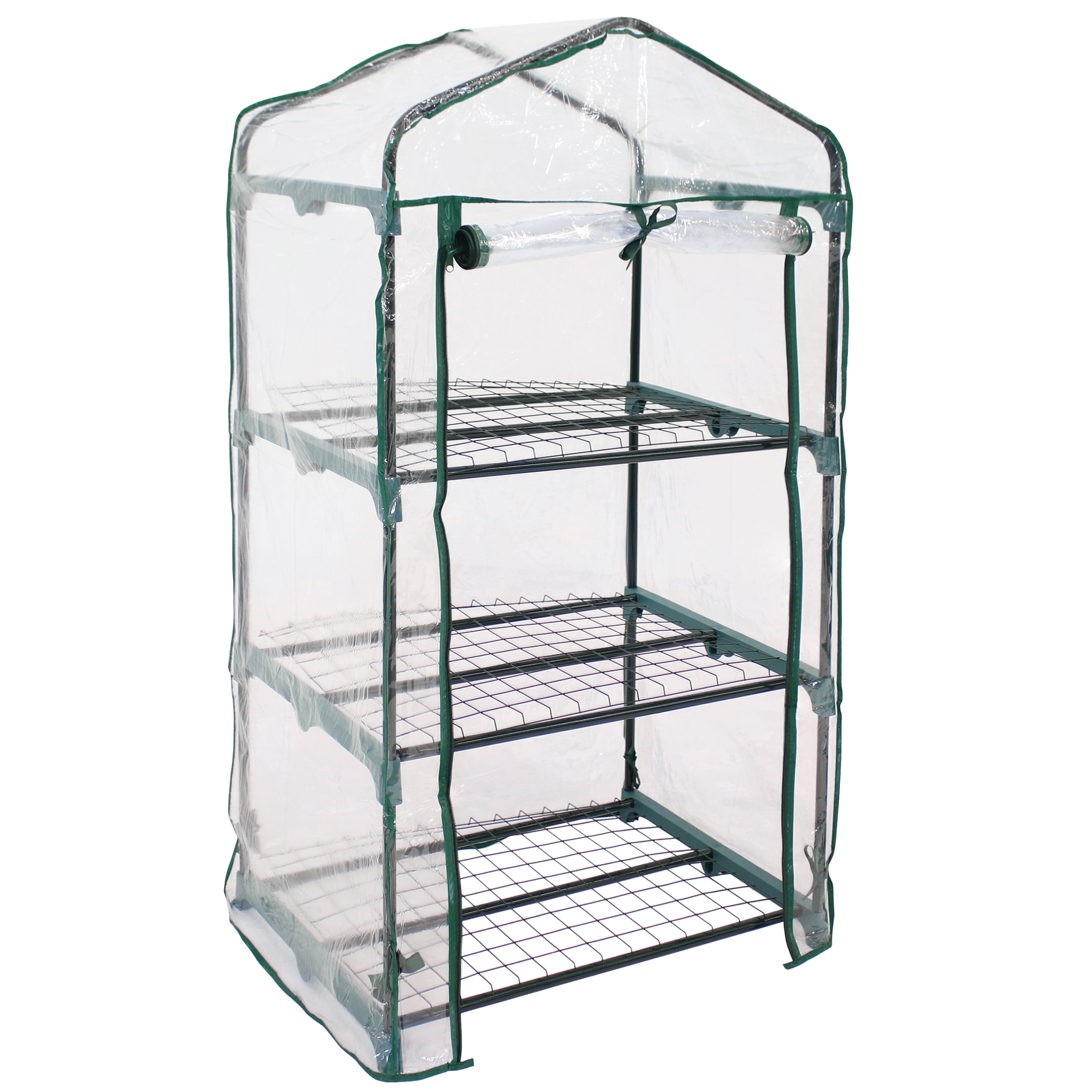Steel Mini Greenhouse with 3 Shelves/Zipper - Clear