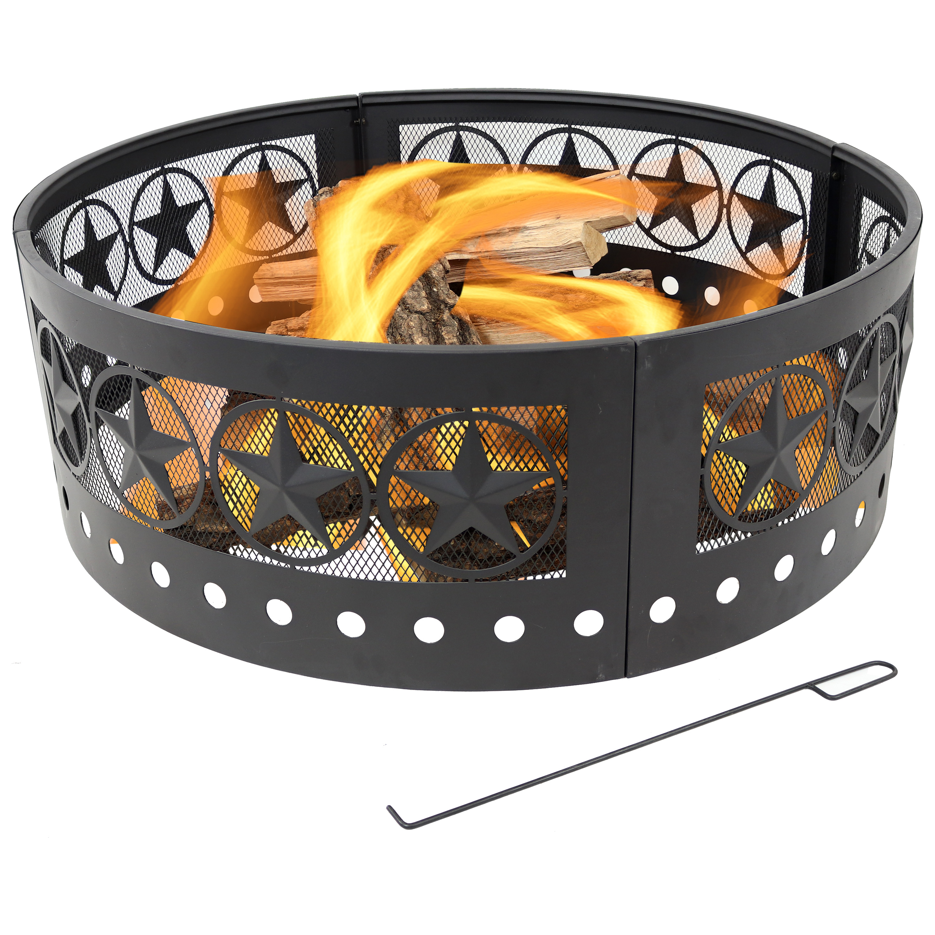 36 in Four-Star Cut-Out Fire Pit Ring with Poker