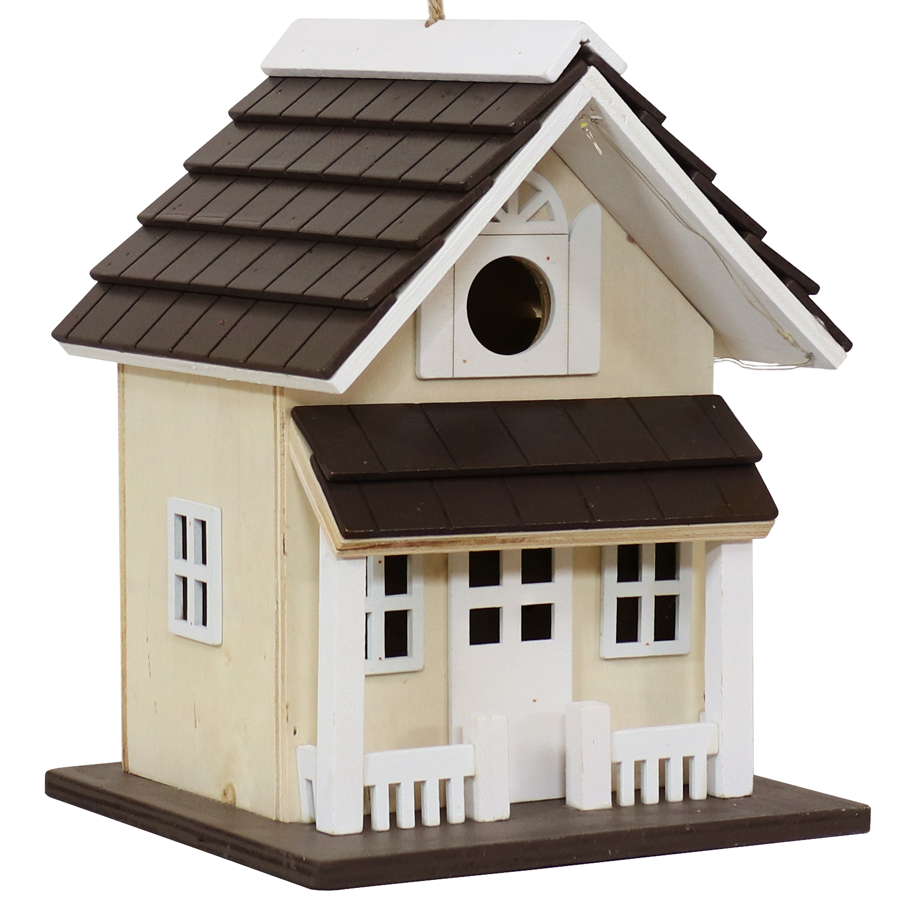 9.25 in Wooden Cozy Home Birdhouse with Solar Light - Cream