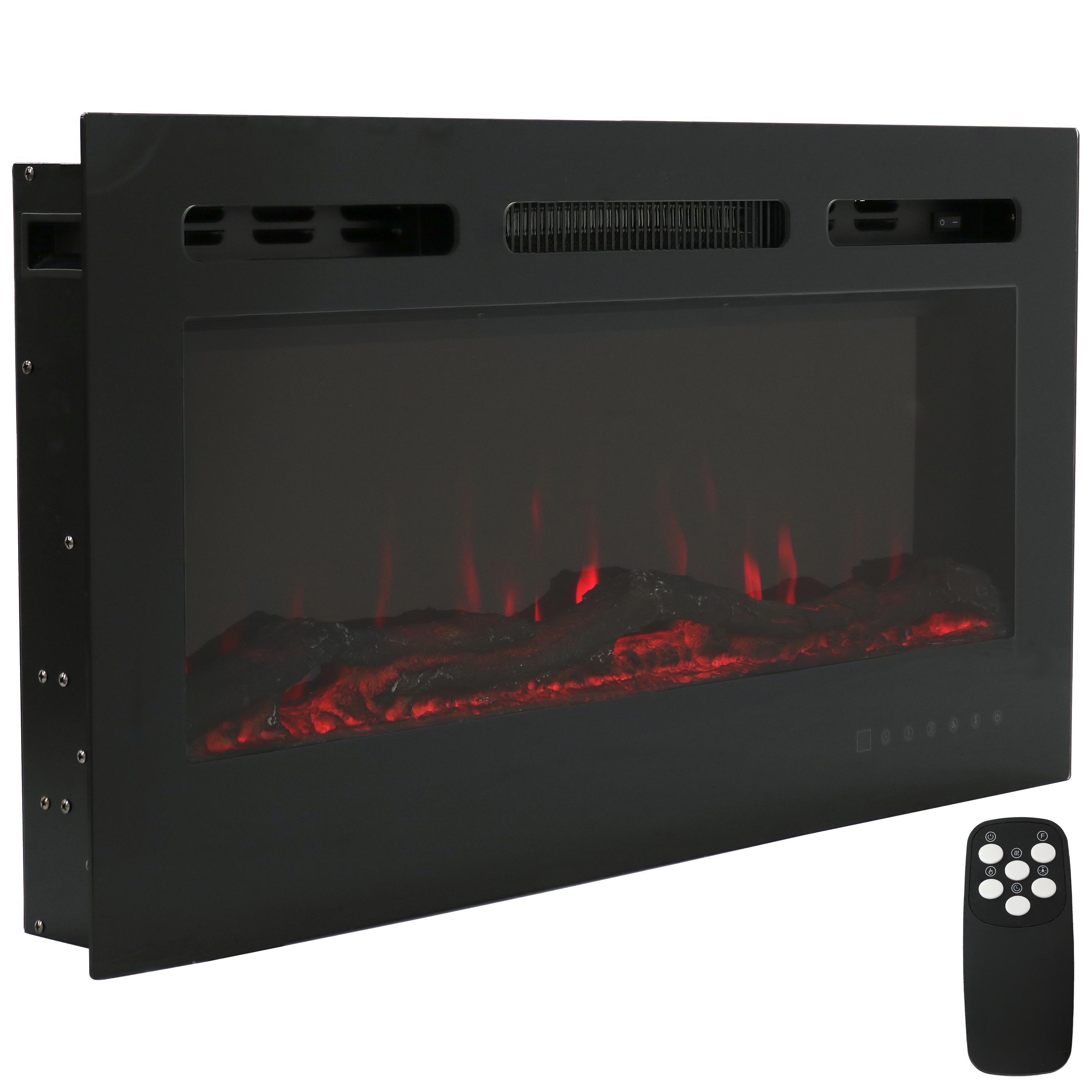 36 in Modern Flame Mounted Indoor Electric Fireplace - Black