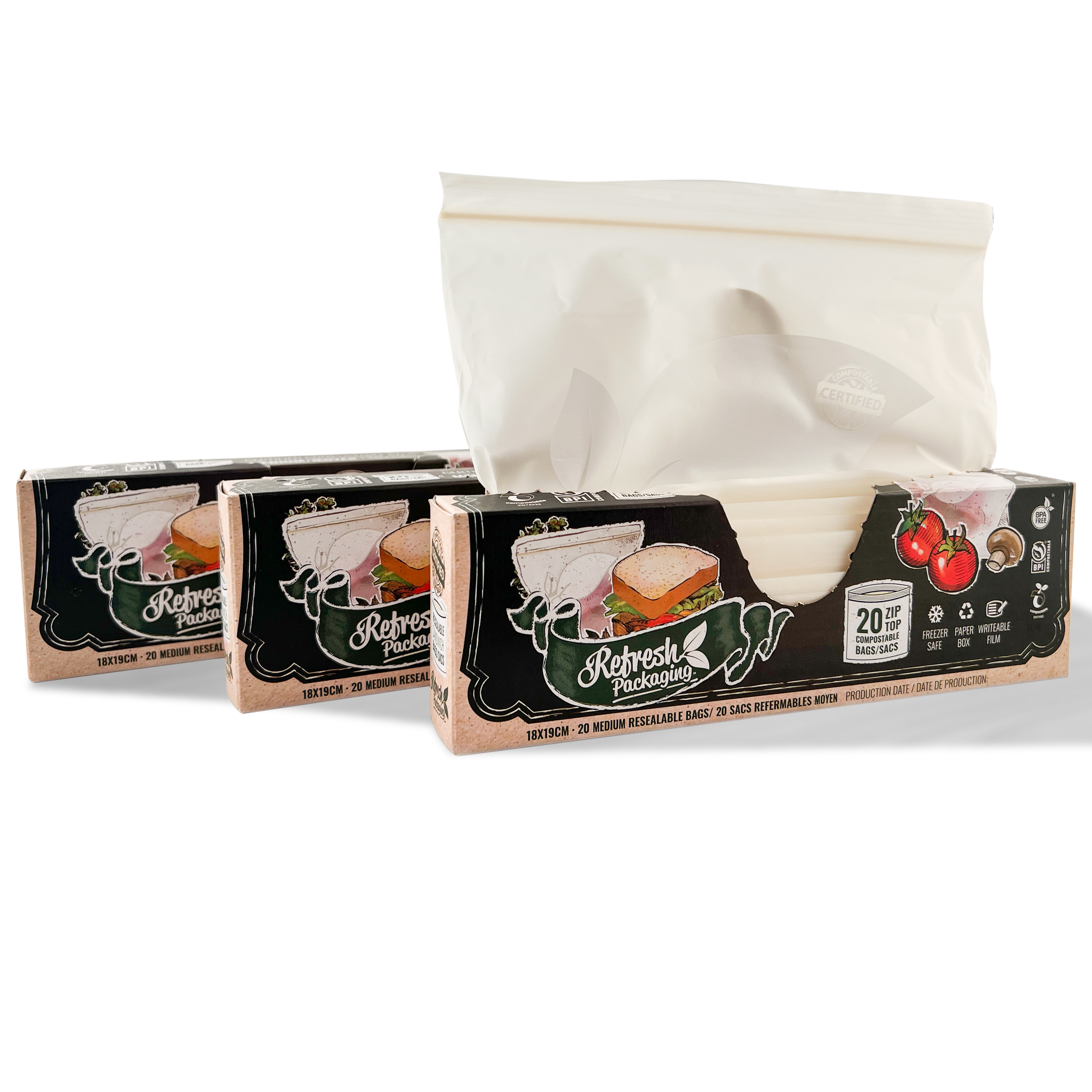 Compostable ZipTop Snack Bags – 3 pack – 150 Bags Total