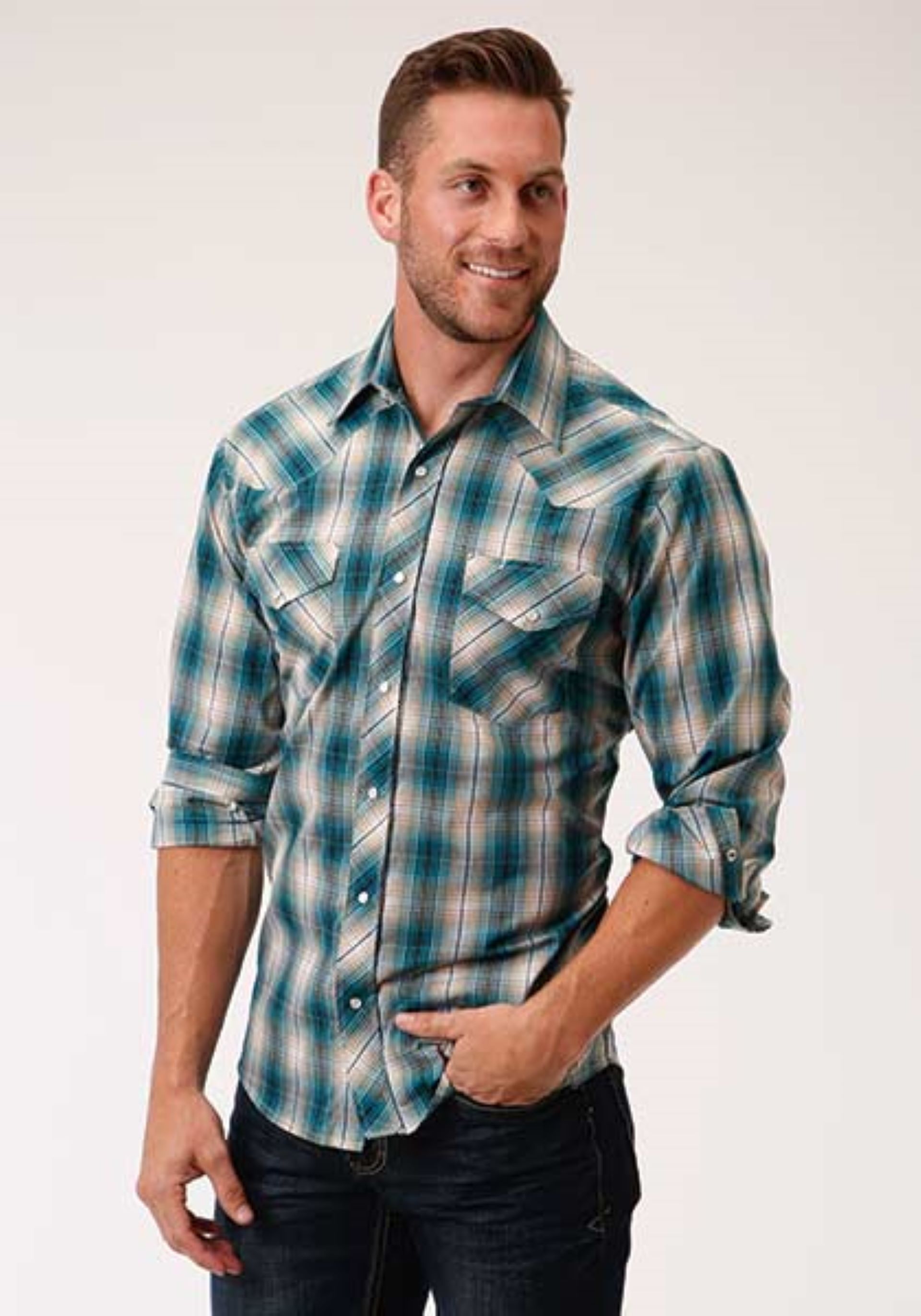 Mens long sleeve western shirt - 01-001-0199-4036 GR