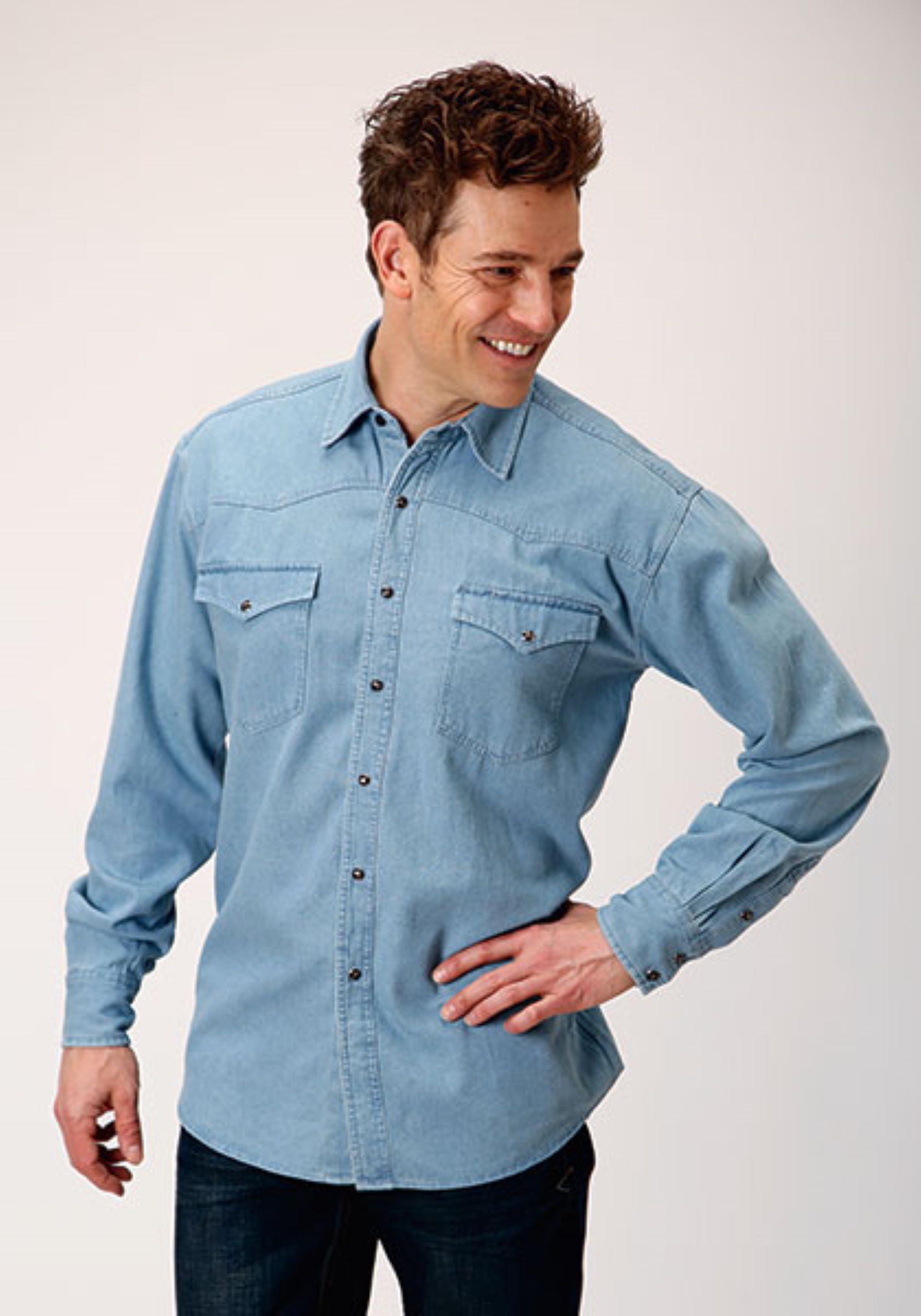 Mens long sleeve western shirt - 03-001-0594-0041 BU