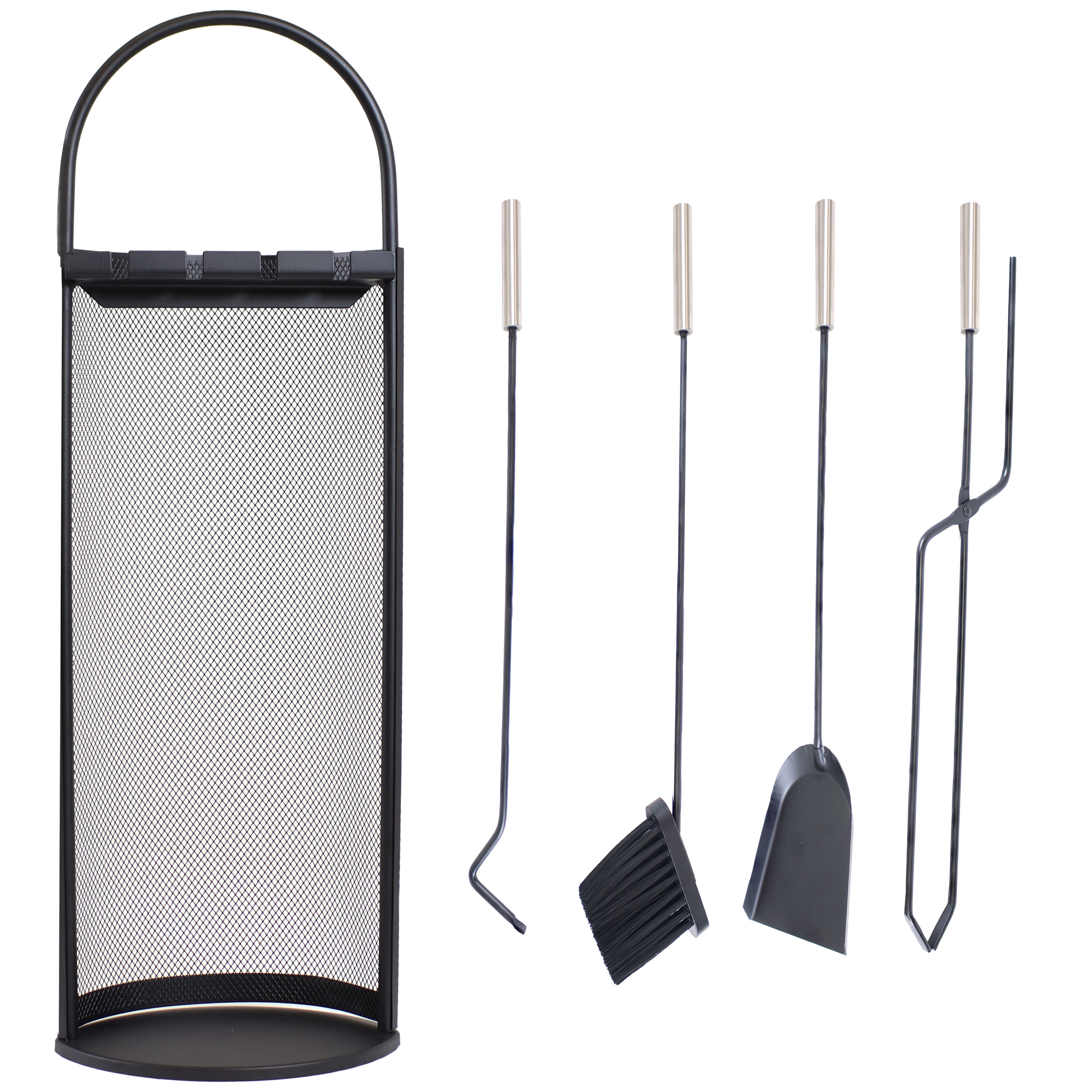 4-Piece Fireplace Tool Set with Mesh Shroud Holder