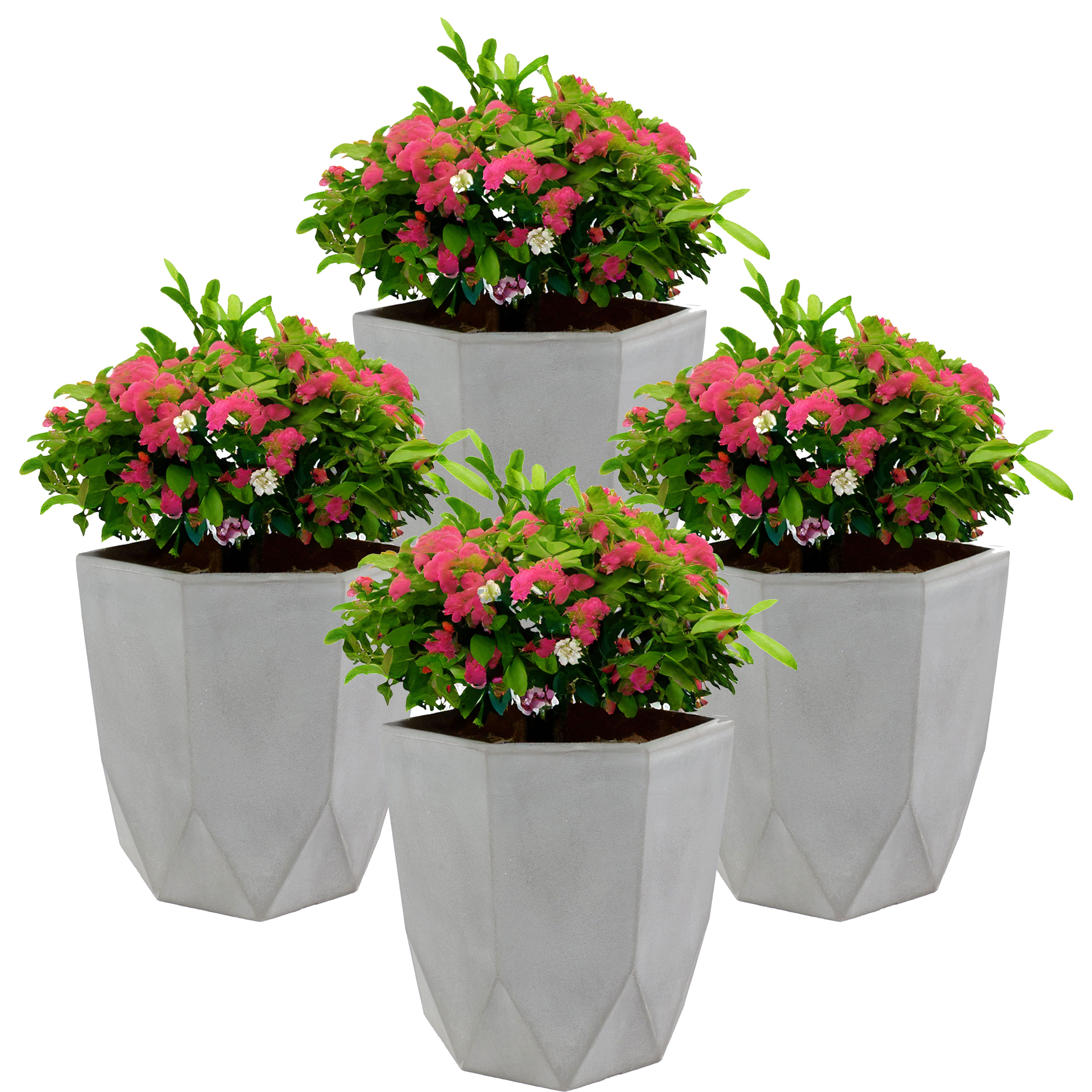 14.75 in Modern Faceted Outdoor Planter - Gray - Set of 4