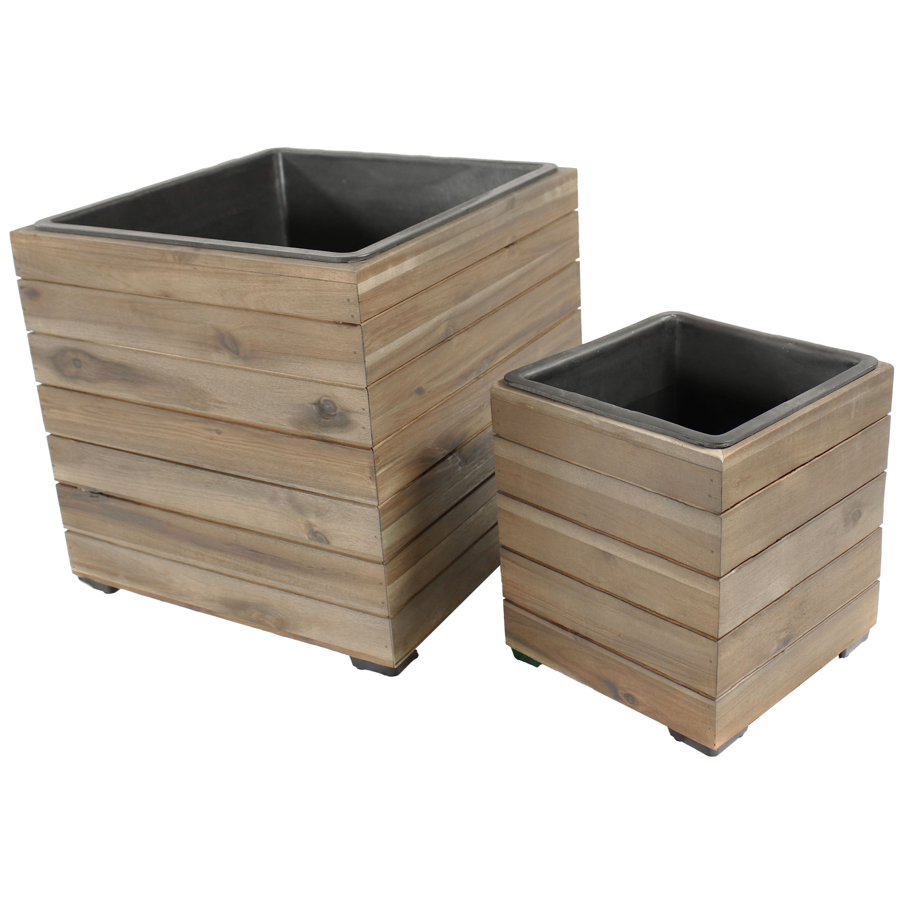 2-Piece Square Wood Planter Box with Liner - Anthracite