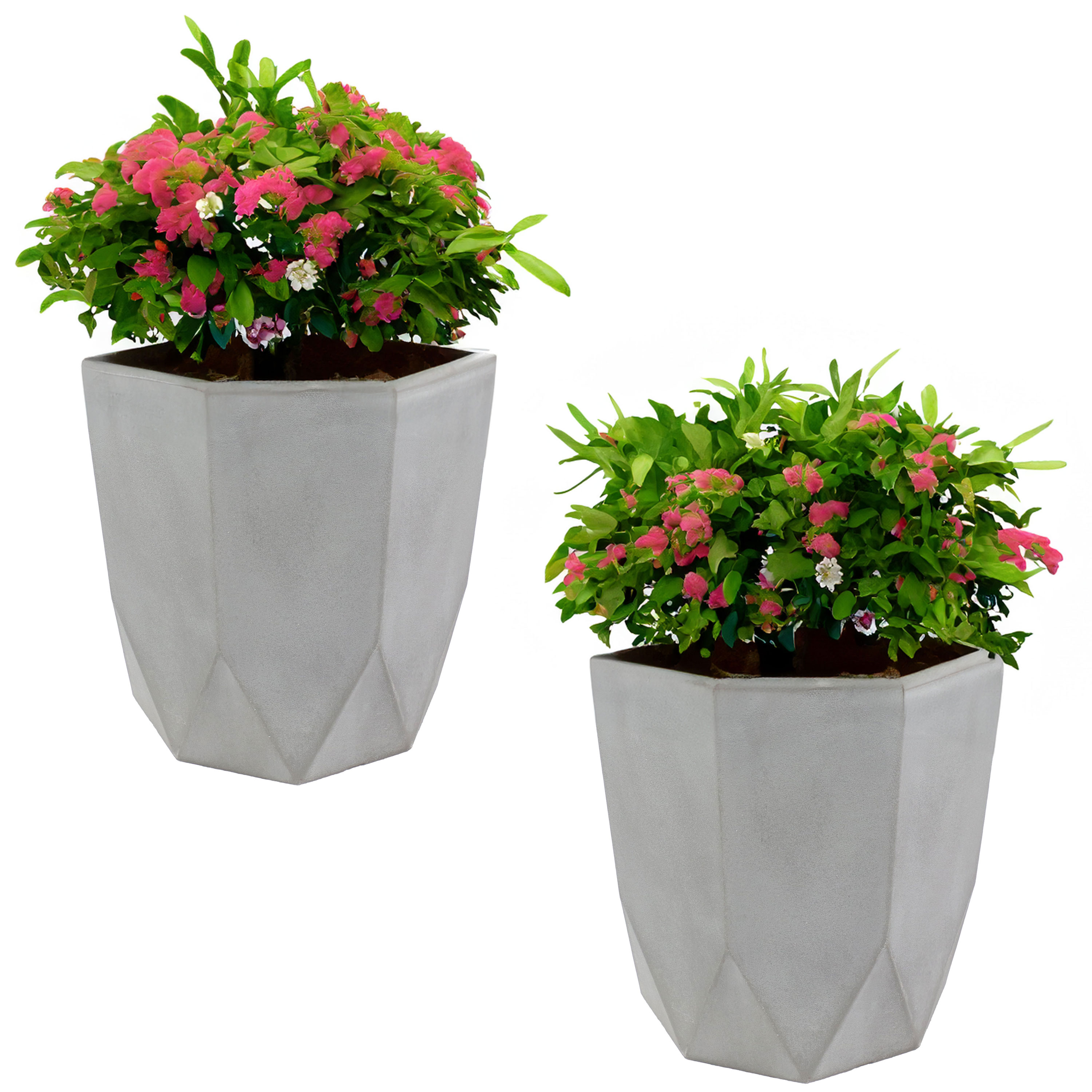 14.75 in Modern Faceted Outdoor Planter - Gray - Set of 2