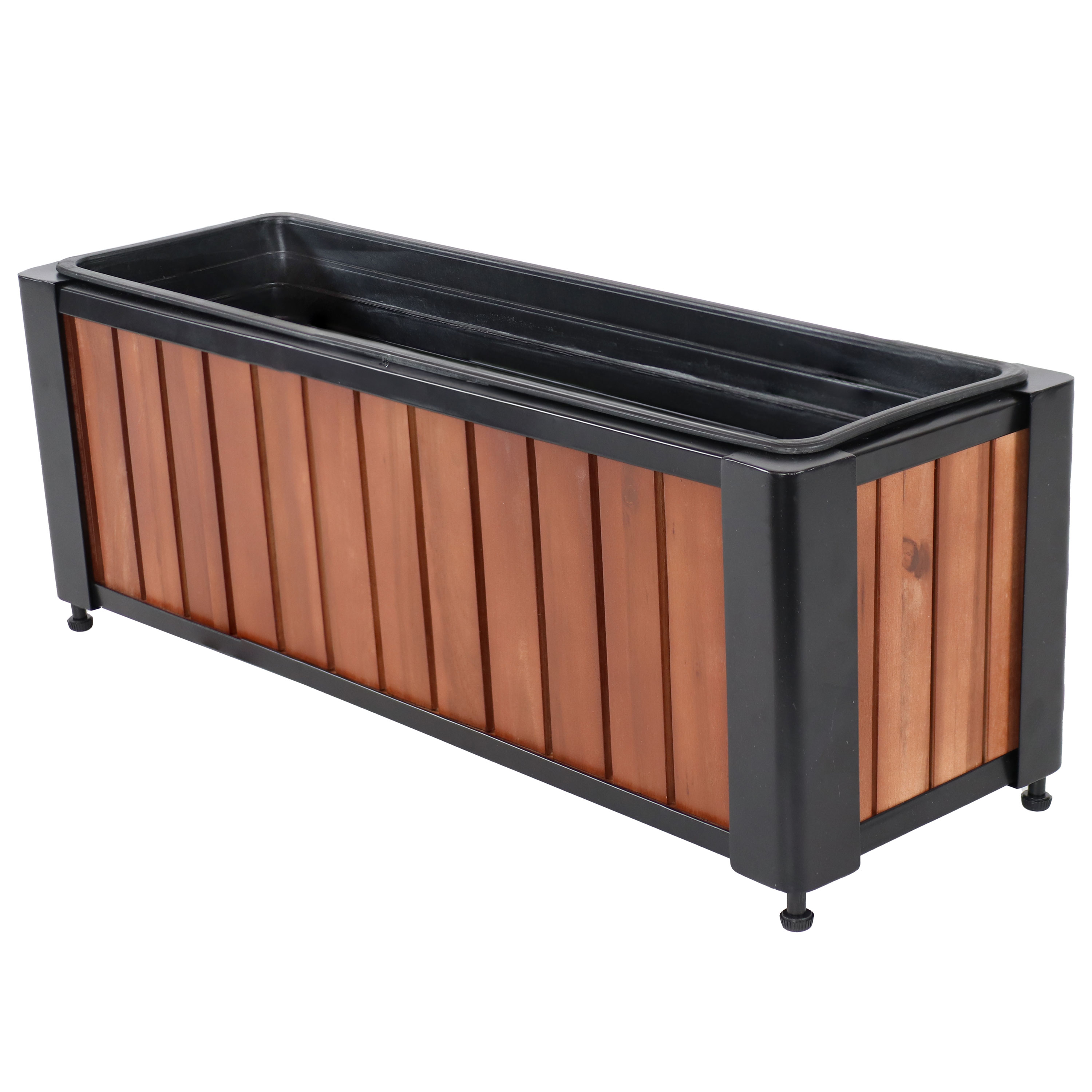 Acacia Wood Slatted Planter Box with Removable Insert