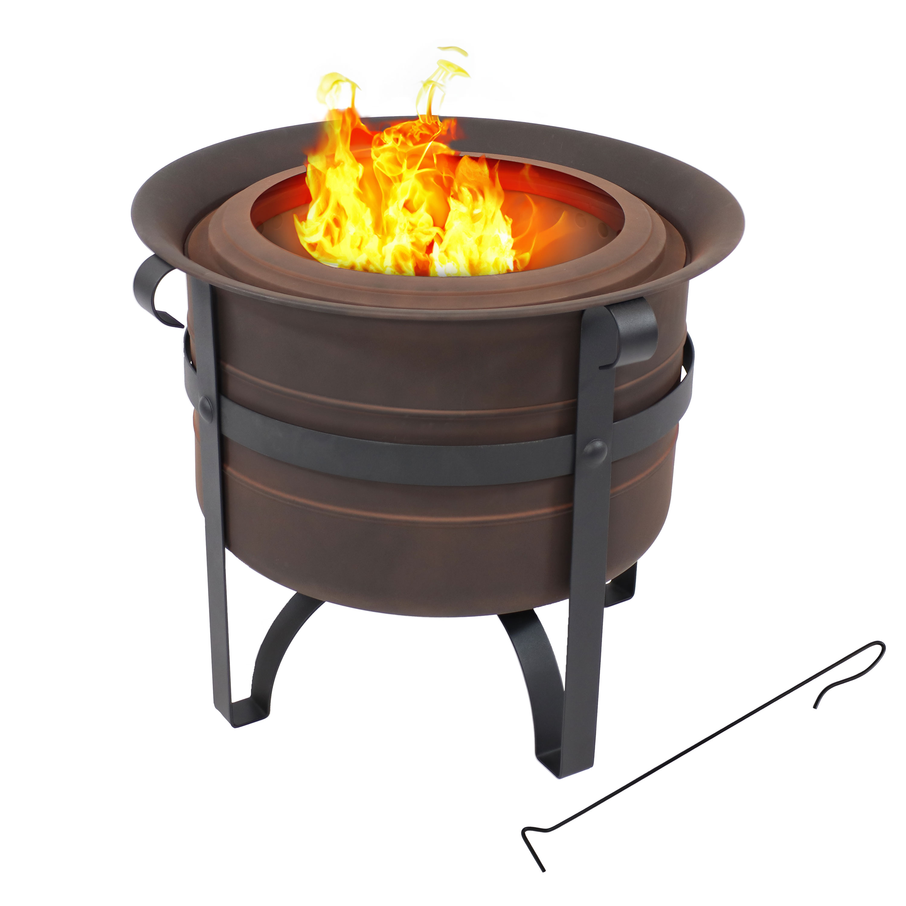 Steel Cauldron-Style Smokeless Fire Pit with Poker