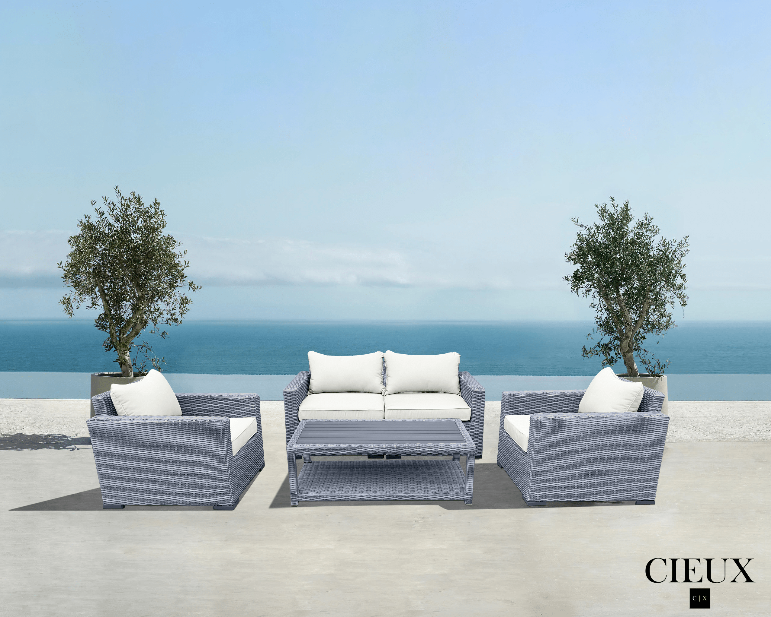 Cannes Outdoor Patio Wicker Loveseat Conversation Set