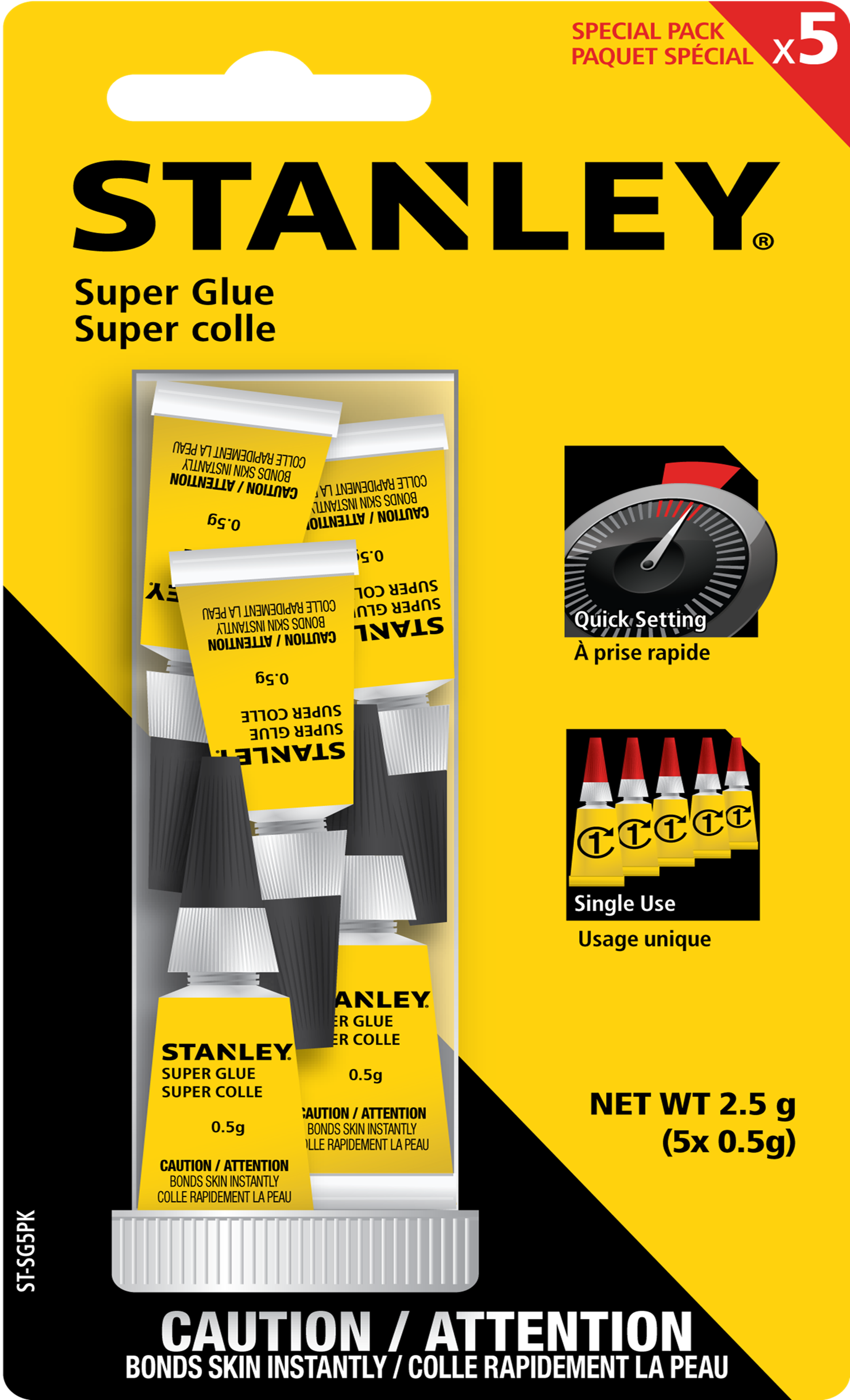 Stanley  Super Glue 0.5 grams (5 Tubes)