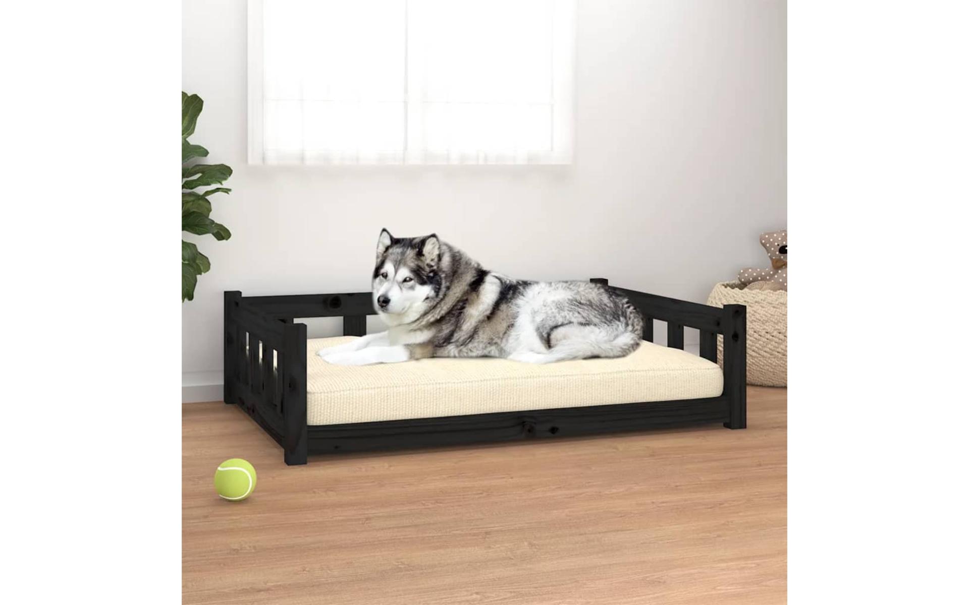 Black dog bed 105.5x75.5x28 cm solid pine wood