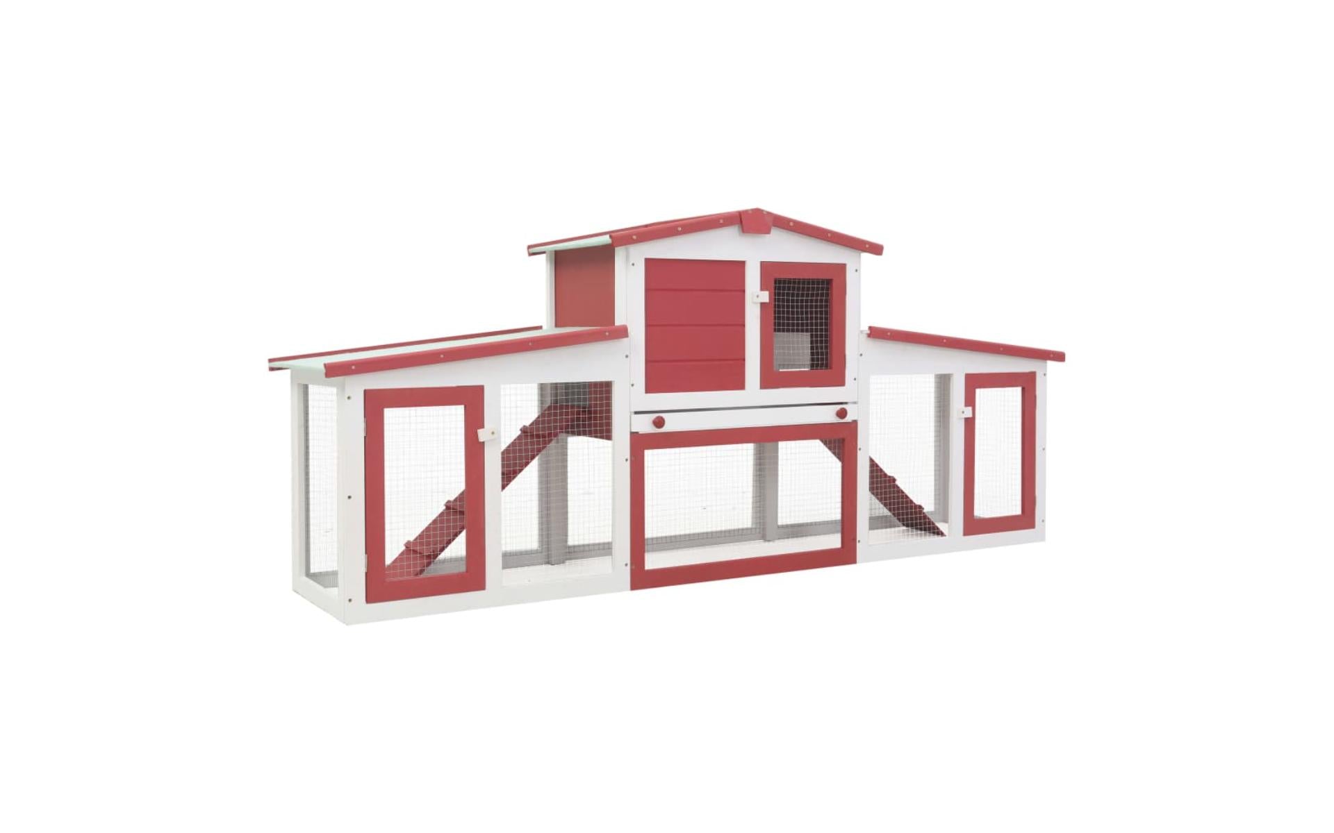 Large outdoor hutch Red and white 204x45x85 cm Wood