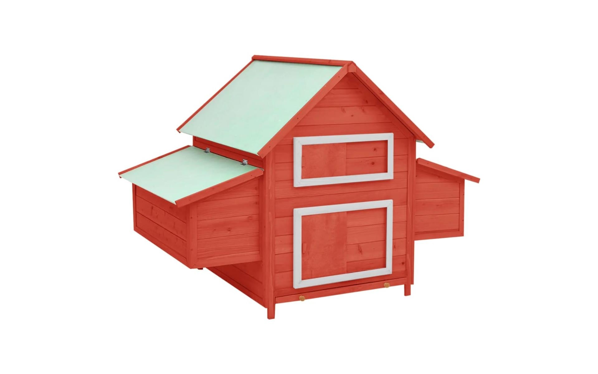 Chicken coop Red and white 152x96x110 cm Solid fir wood