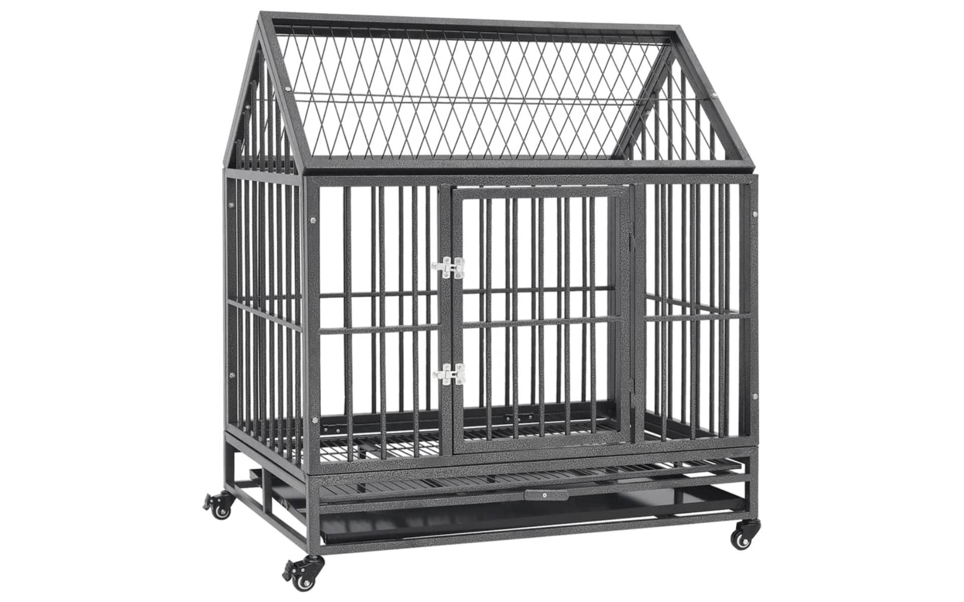 Dog cage with wheels and steel roof 92x62x106 cm