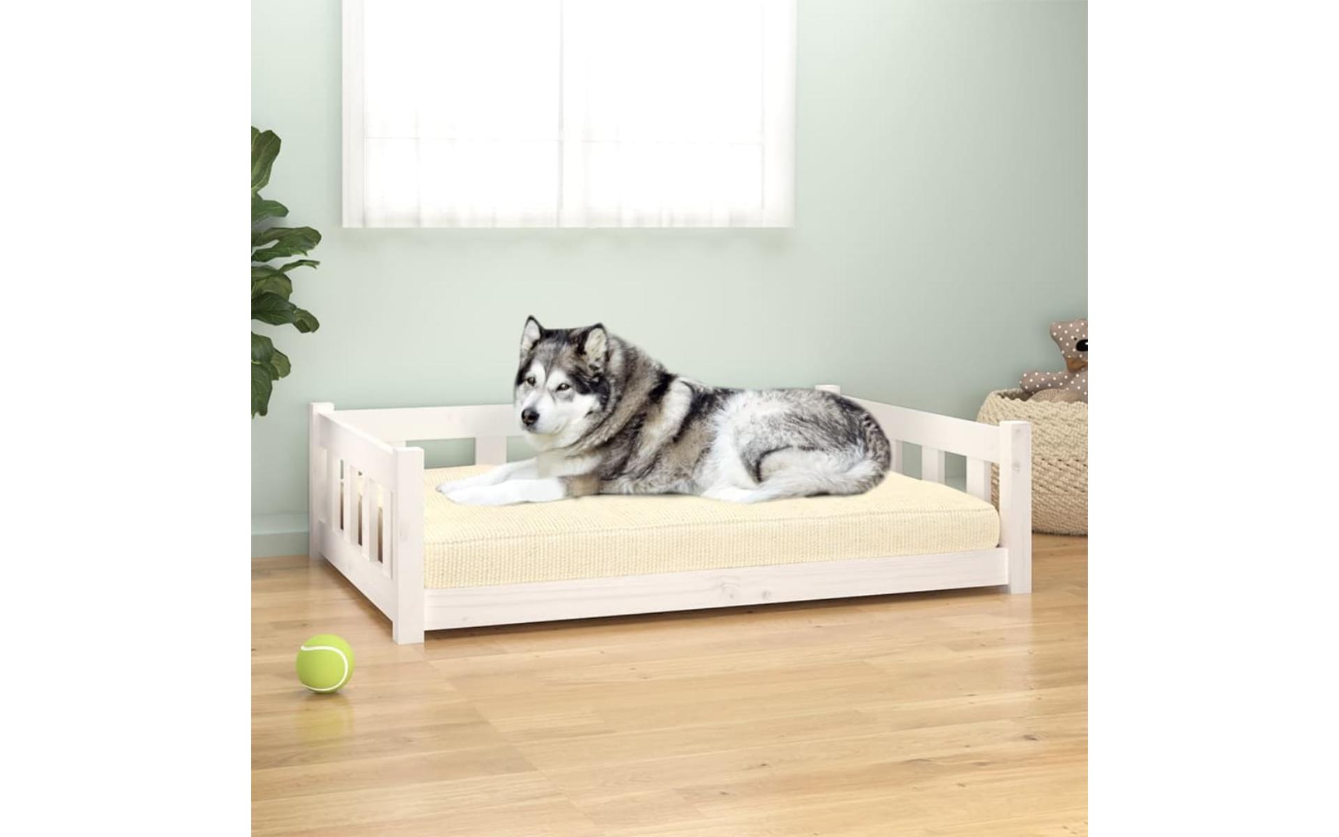 White dog bed 105.5x75.5x28 cm solid pine wood