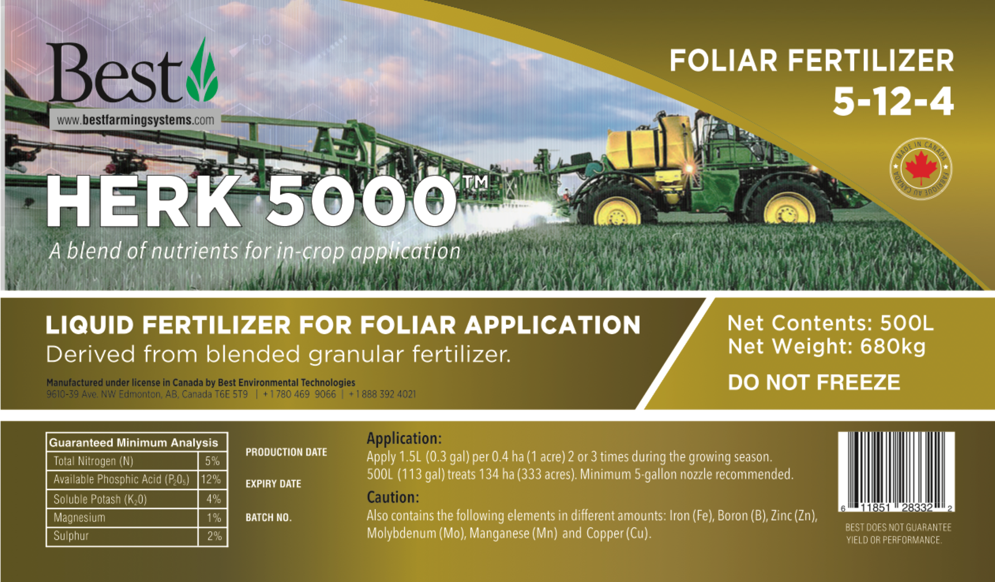 Foliar Fertilizer used on Canola, Hay land and Pastures