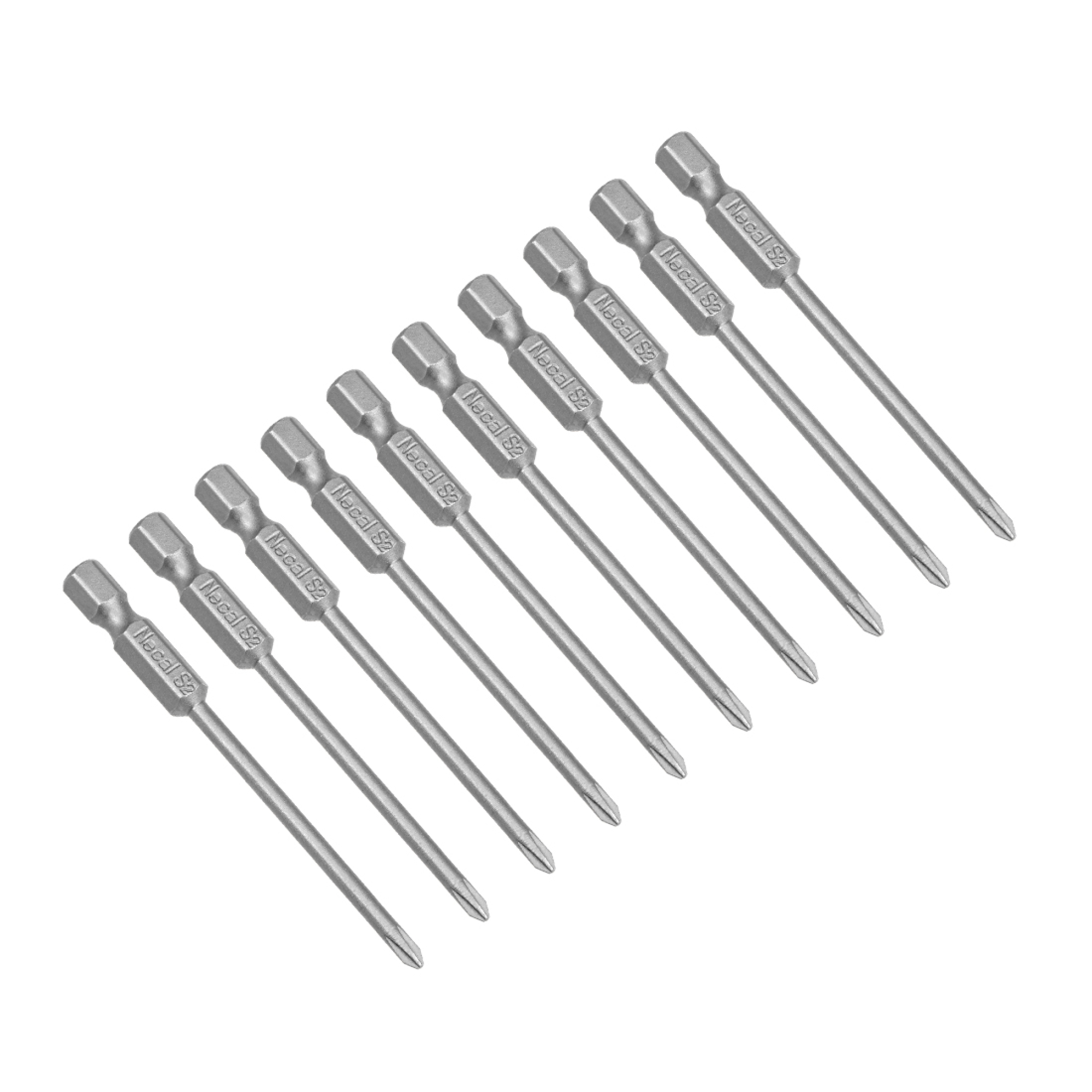 10pcs 3mm PH0 Magnetic Phillips Bit Set, 1/4" Hex Shank, S2