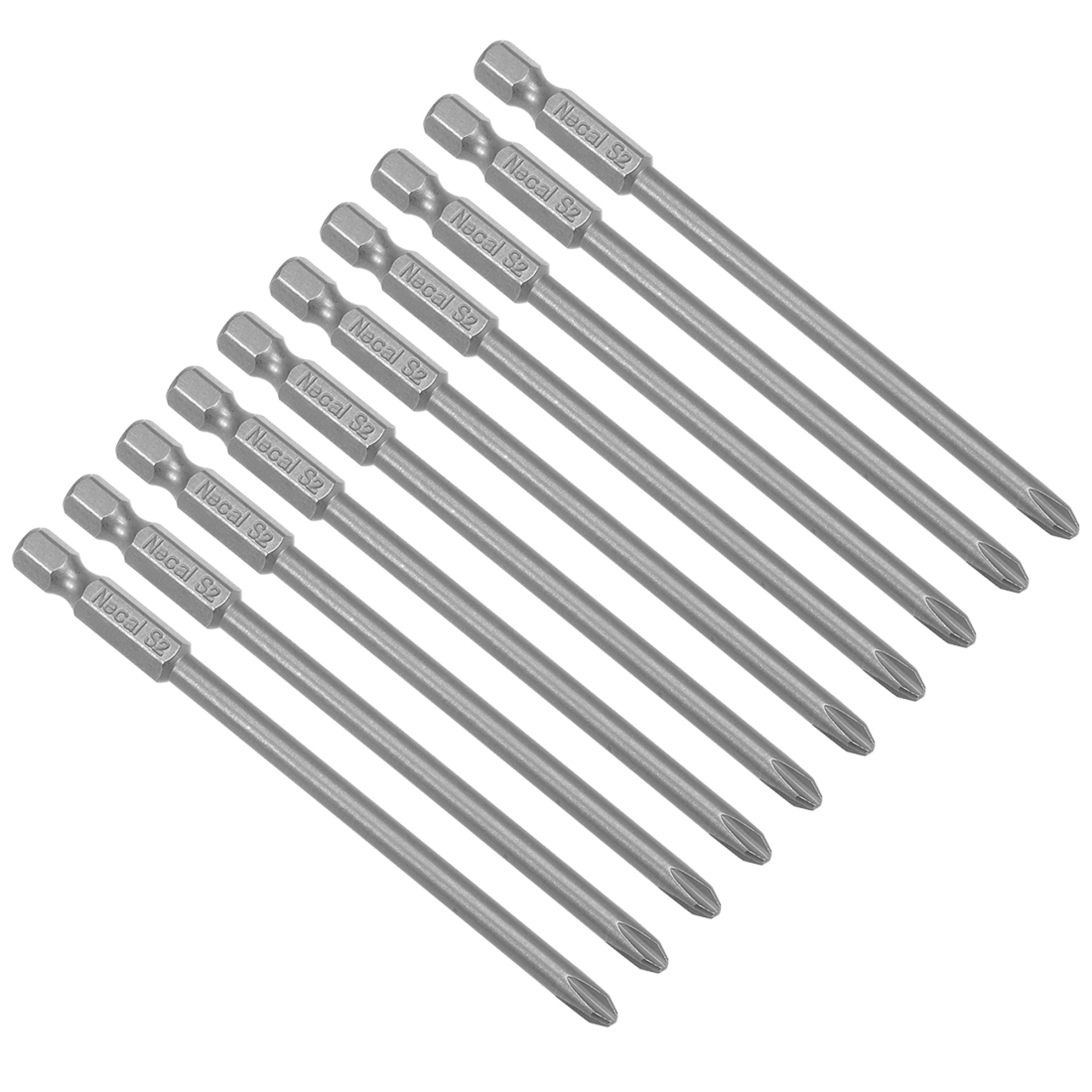 10pcs 4.5mm PH2 Mag Phillips Bits, 1/4" Hex 4" S2 Tool